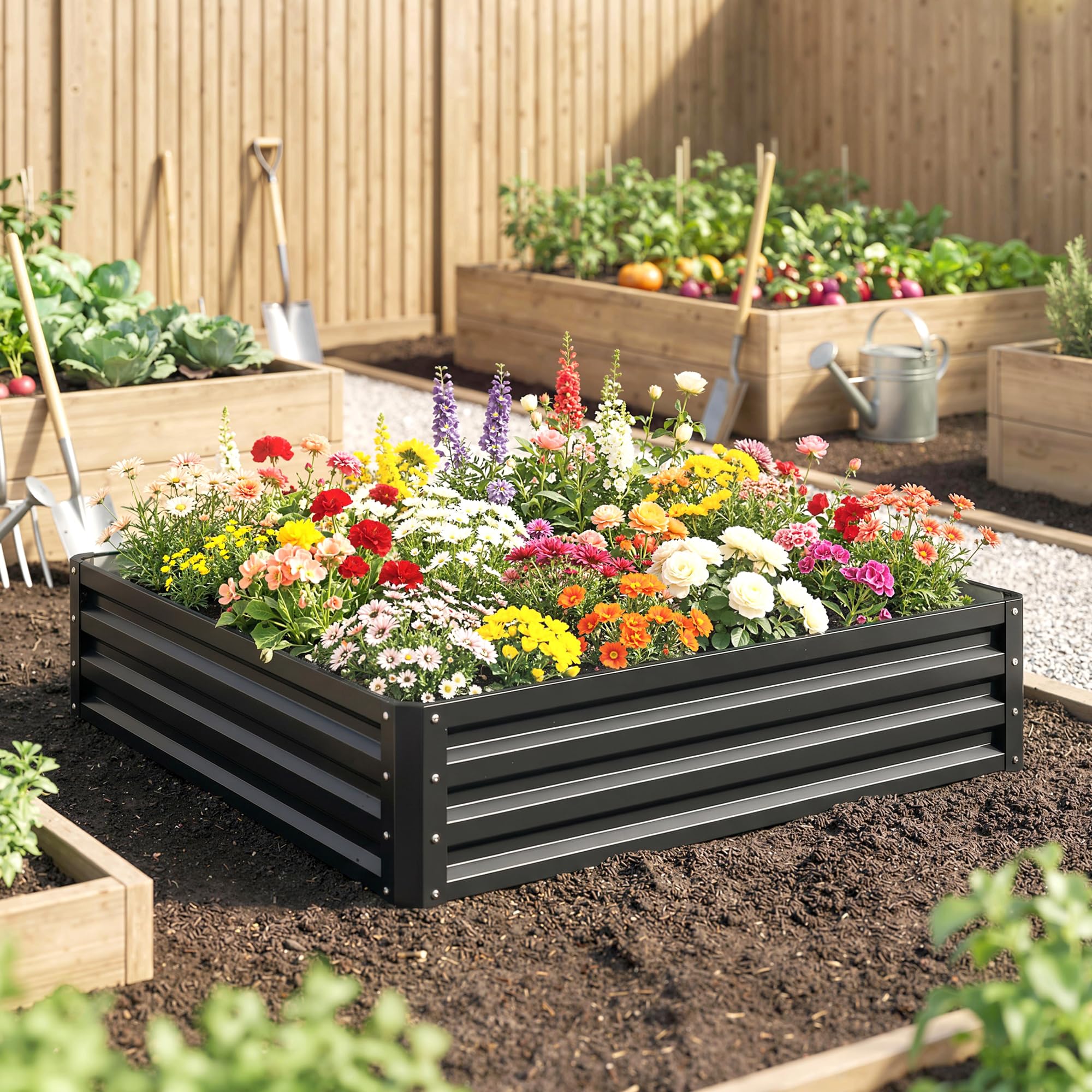 Outsunny Hochbeet für Garten, Terrasse Stahl 120 x 120 x 30 cm Grau