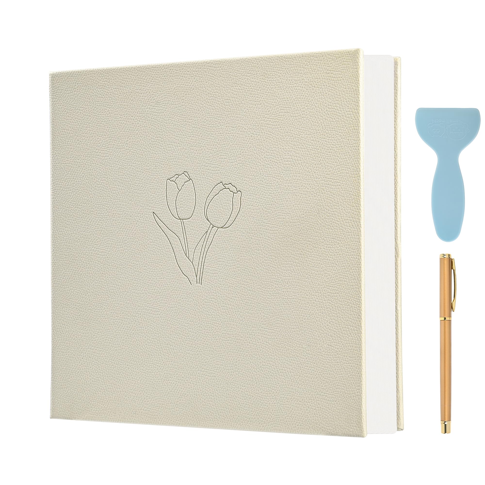 ENJOHN Self Adhesive Photo Album with 60 Pages – Picture Album for 4x6 5x7 6x8 3x5 Photos, Leather cover Scrapbook Gift with Pen & Tools for Wedding,