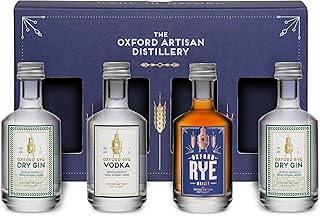 Oxford Rye Tasting Set | 4x 5cl Miniatures | 2 x 5cl Rye Dry Gin 43% ABV | 1 x 5cl Rye Vodka 40% ABV | 1x 5cl Rye Whisky 50% ABV | Farmed & Distilled by The Oxford Artisan Distillery