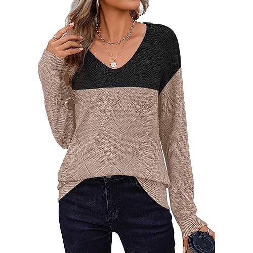 Zeagoo Womens Sweaters Fall 2025 Long Sleeve Knit Pullover V Neck Lightweight Crochet Sweater Tops Dressy Casual