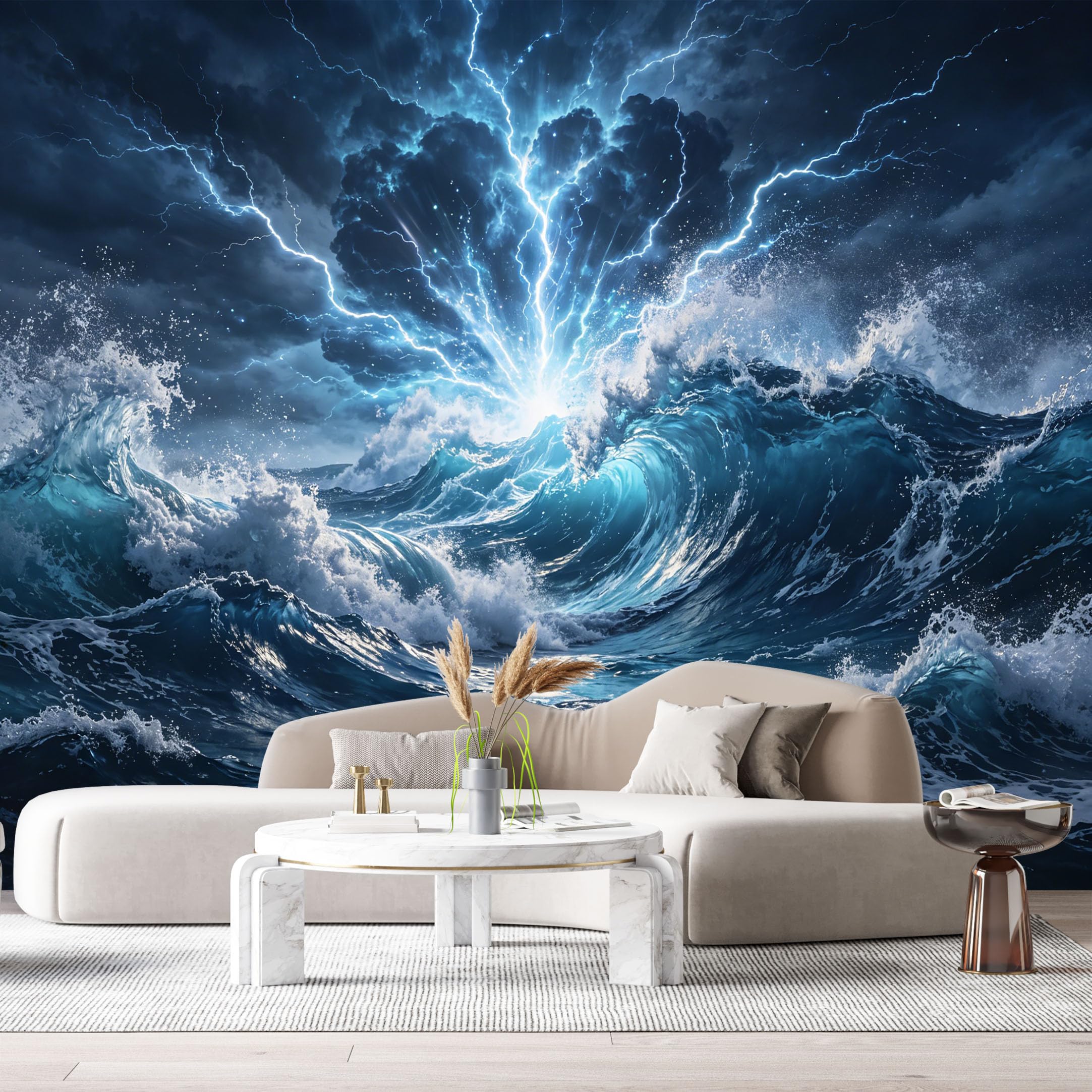 Custom Size Wall Murals Ocean Marine Storm Lightning Waves Abstract Contemporary SelfAdhesive Wall Fabric Removable Large Wallpaper for Photo Living Room