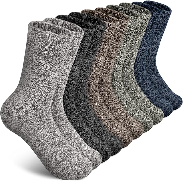 SIMIYA Mens Wool Socks Winter Socks Knitting Soft Warm Thick Socks for Boots Ski Hiking (5 Pairs)
