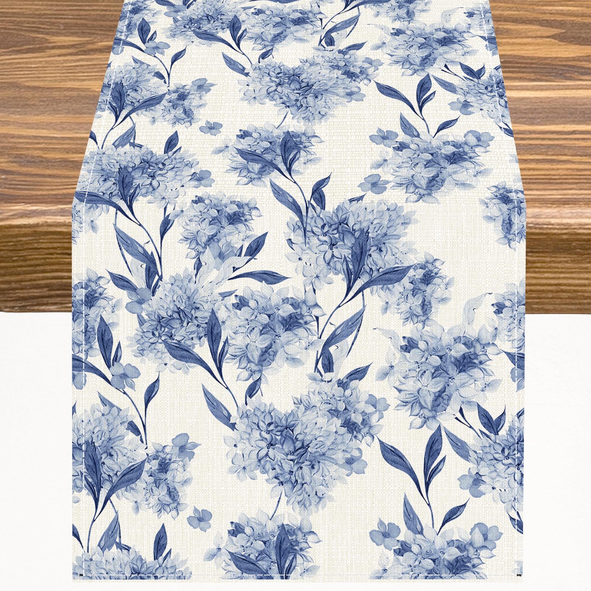 Watercolor Hydrangea Table Runner Botanical Blue Flowers Pattern Table Runner Table Cloth Decoration Dresser Garden Farmhouse Wedding Party Vacation