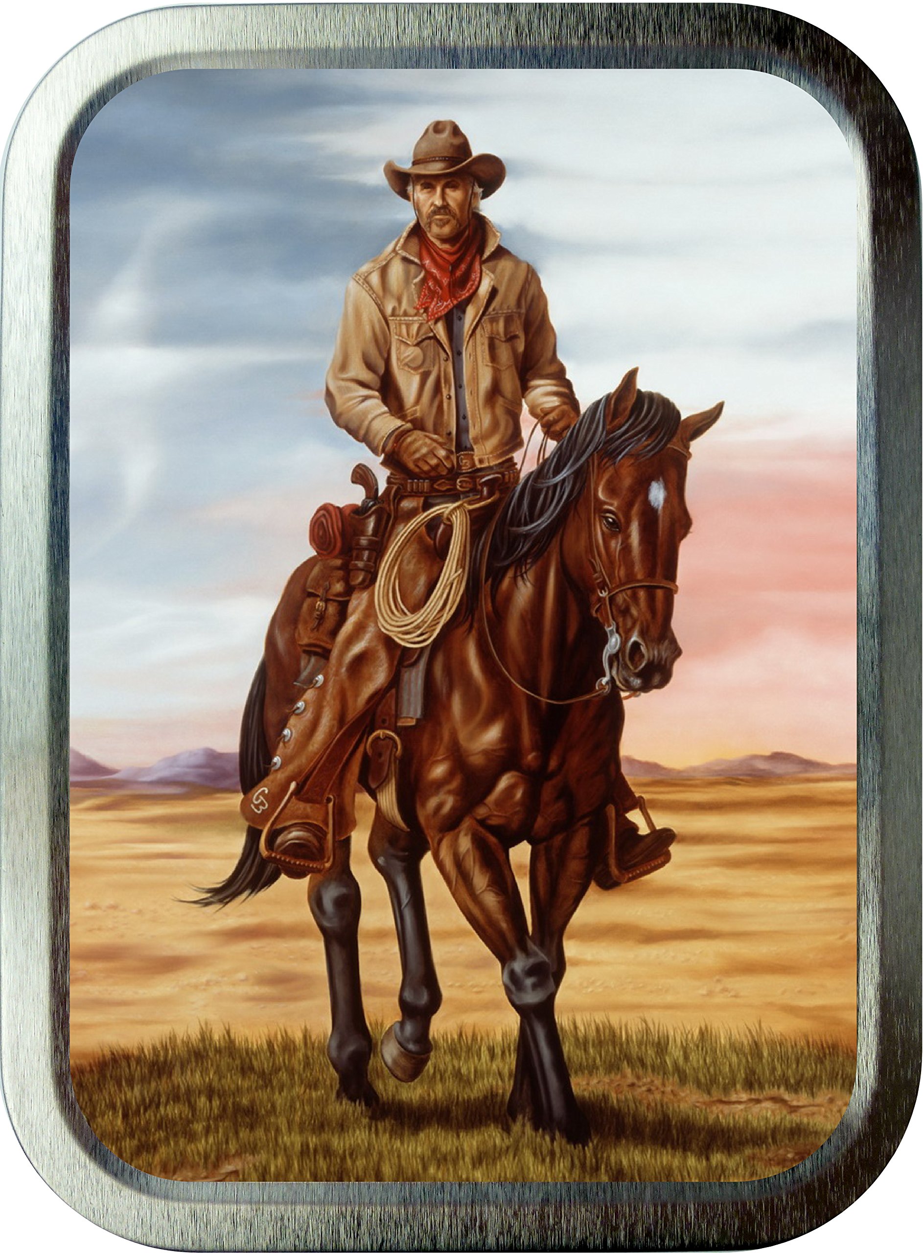 Noveltyshack COWBOY 2oz SILVER TOBACCO TIN,GIFT BOX