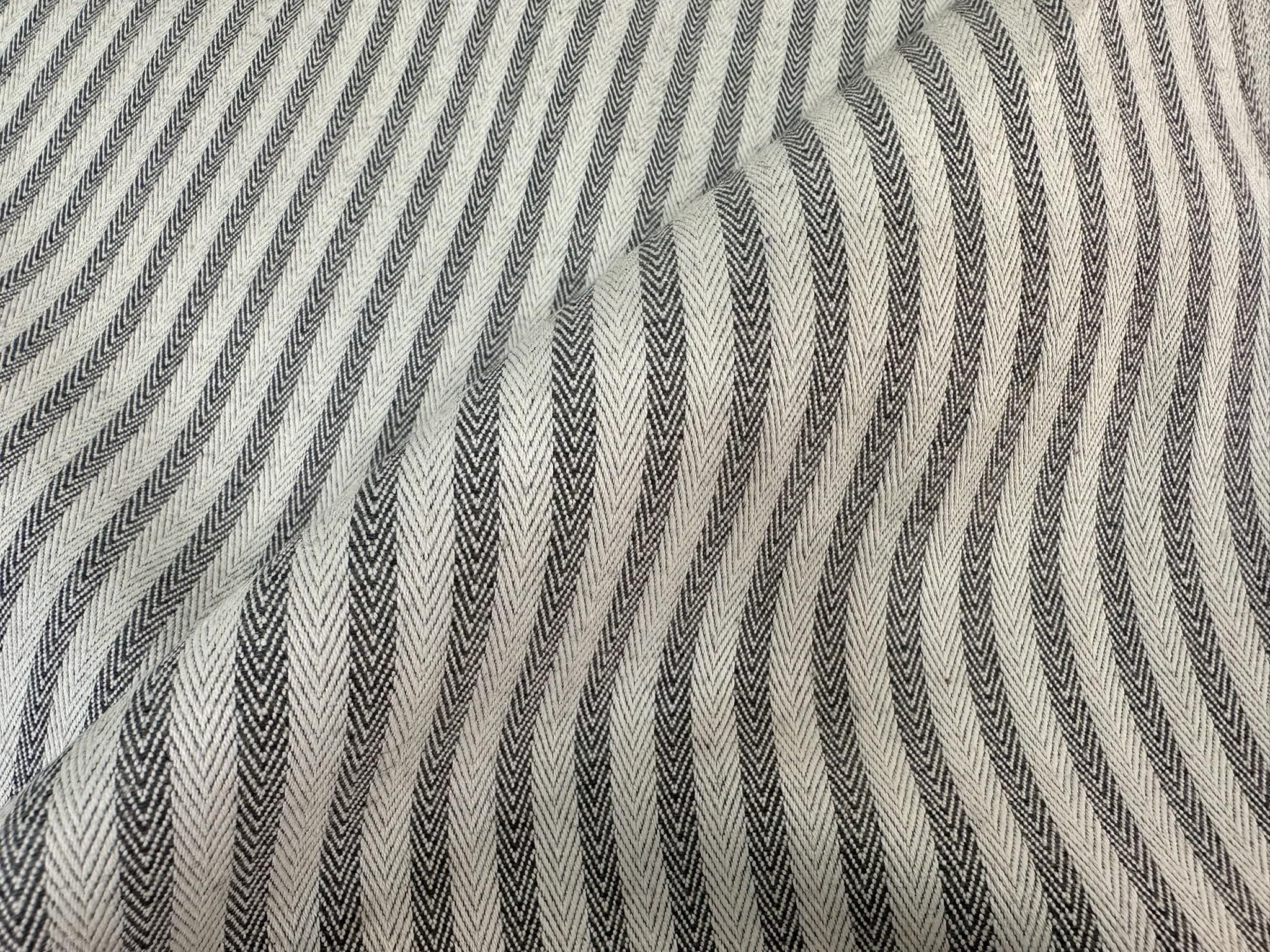 Tissu à chevrons effet lin 5 mm pour coussin à rayures crème pour décoration d'intérieur, couture – 328 cm extra large – vendu au mètre (gris foncé)