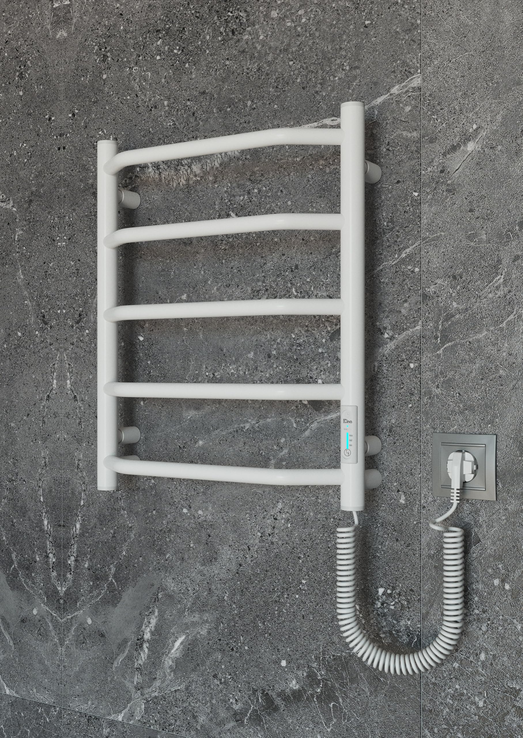 Elna Scaldasalviette Bianco - 45W - 500x420mm - Elettrico per tutti i giorni e la famiglia - Compatto, facile da pulire e sicuro - Con timer, termostato ed Eco - IP44 - Acciaio inossidabile
