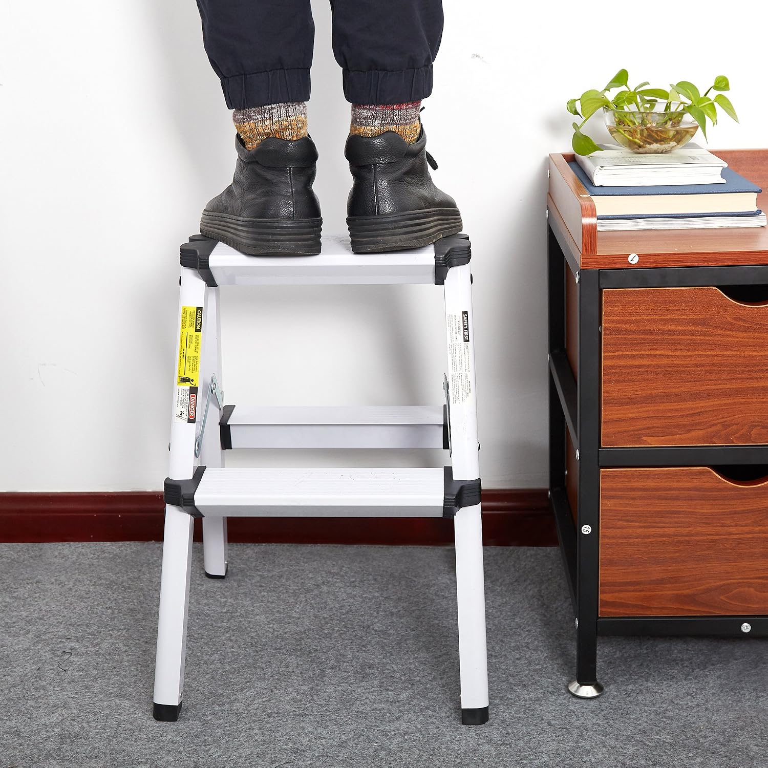 Dporticus Aluminum 2-Step Stool Folding Double Sided Step Ladder Anti-Slip Sturdy and Wide Pedal Ladder Capacity 250 lbs