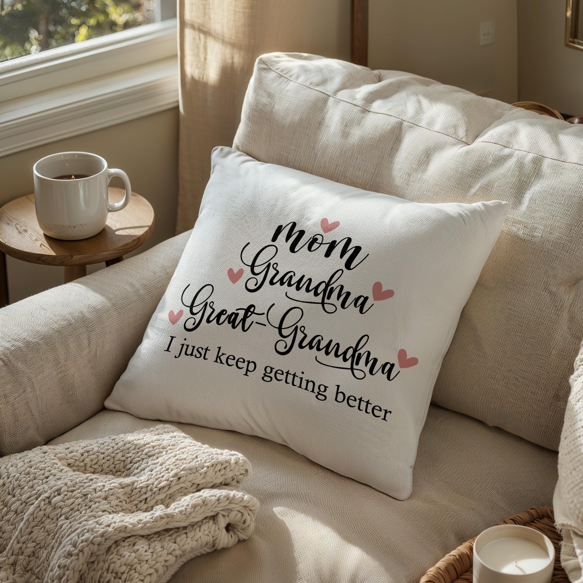 new mom Gifts,mom Grandma Great Grandma Throw Pillow Covers case 18x18,Pregnancy Announcement Gifts