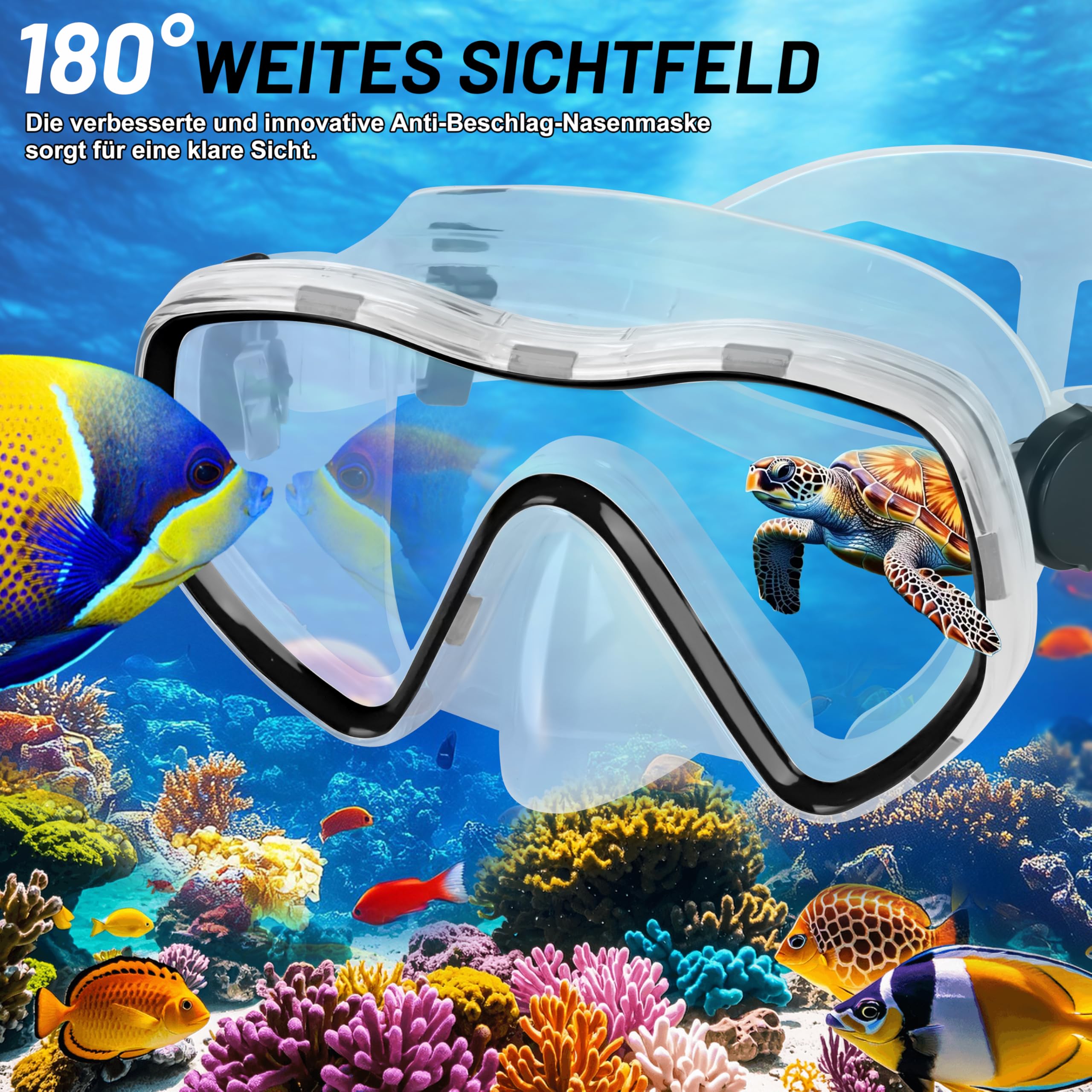 IEEILULU Schnorchelset Erwachsene, 7-teiliges Schnorchelausrüstung mit Anti-Fog Taucherbrille, Flossen, Trockenschnorchel, wasserdichte Handyhülle Ohrstopsel und Tragetasche