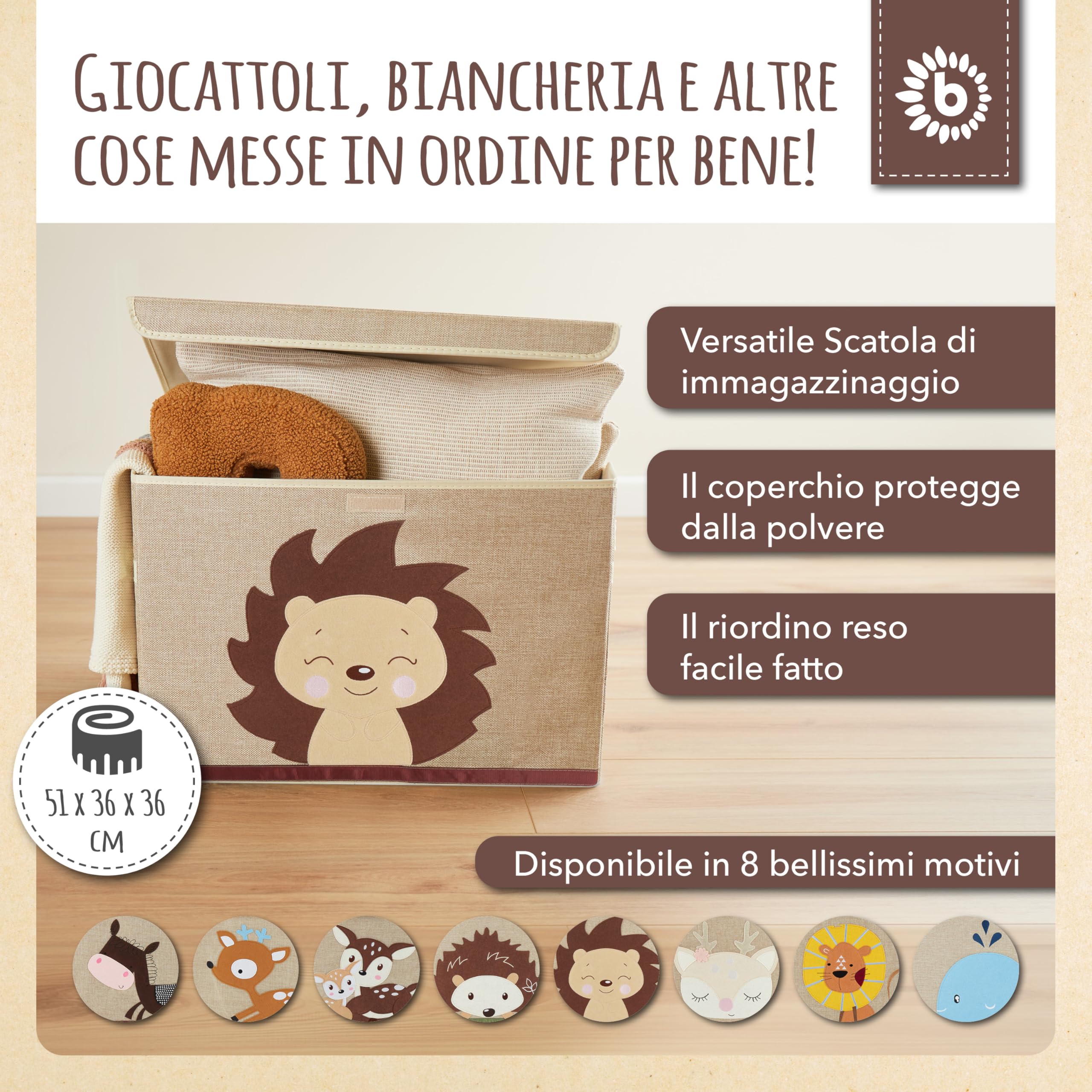 BIECO Scatola portaoggetti pieghevole 65 l 36 x 36 x 51 cm con coperchio