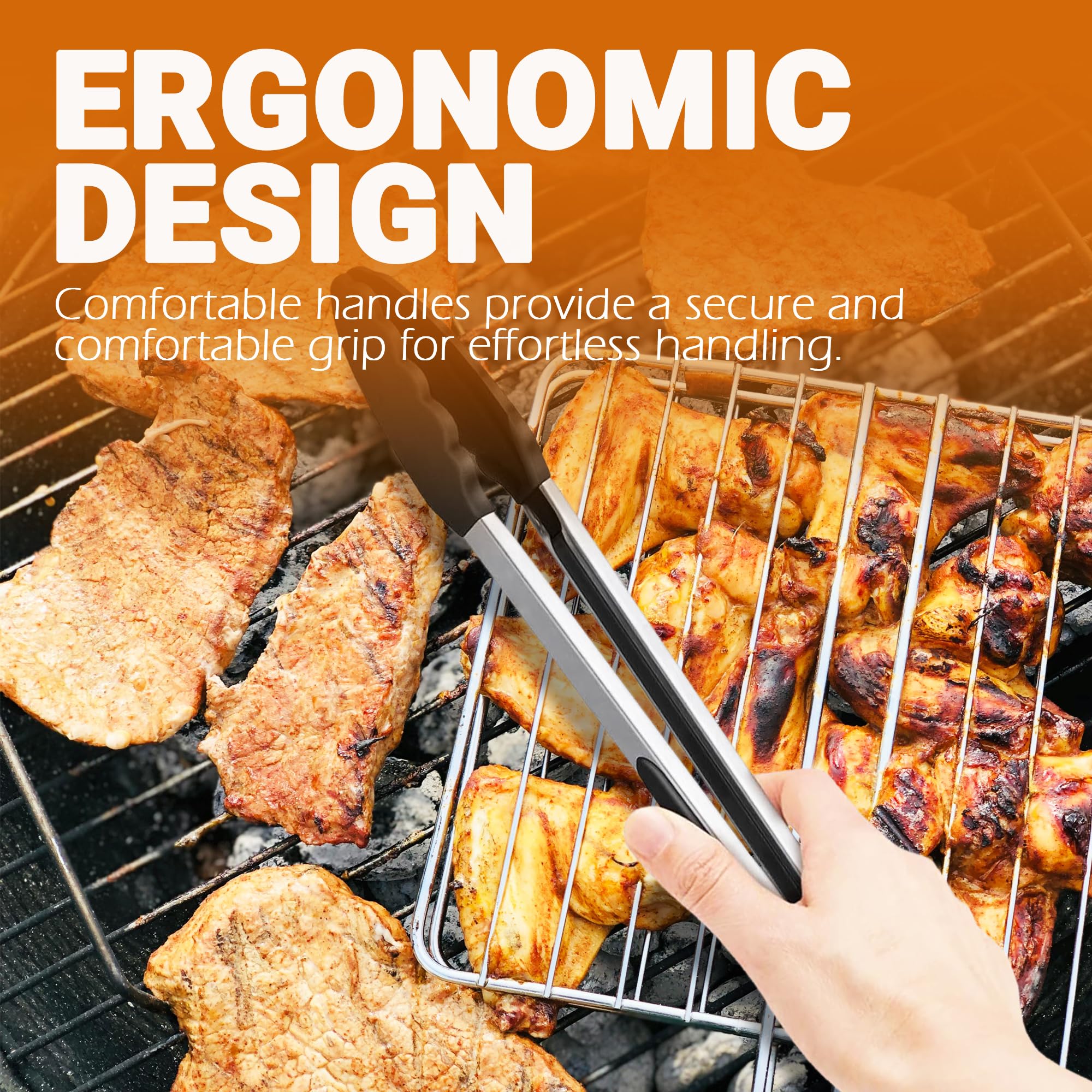 Pinzas largas para parrilla de cocina, acero inoxidable resistente con bloqueo de puntas de silicona antiadherentes resistentes al calor, perfectas para barbacoa, parrilla y herramienta de 6