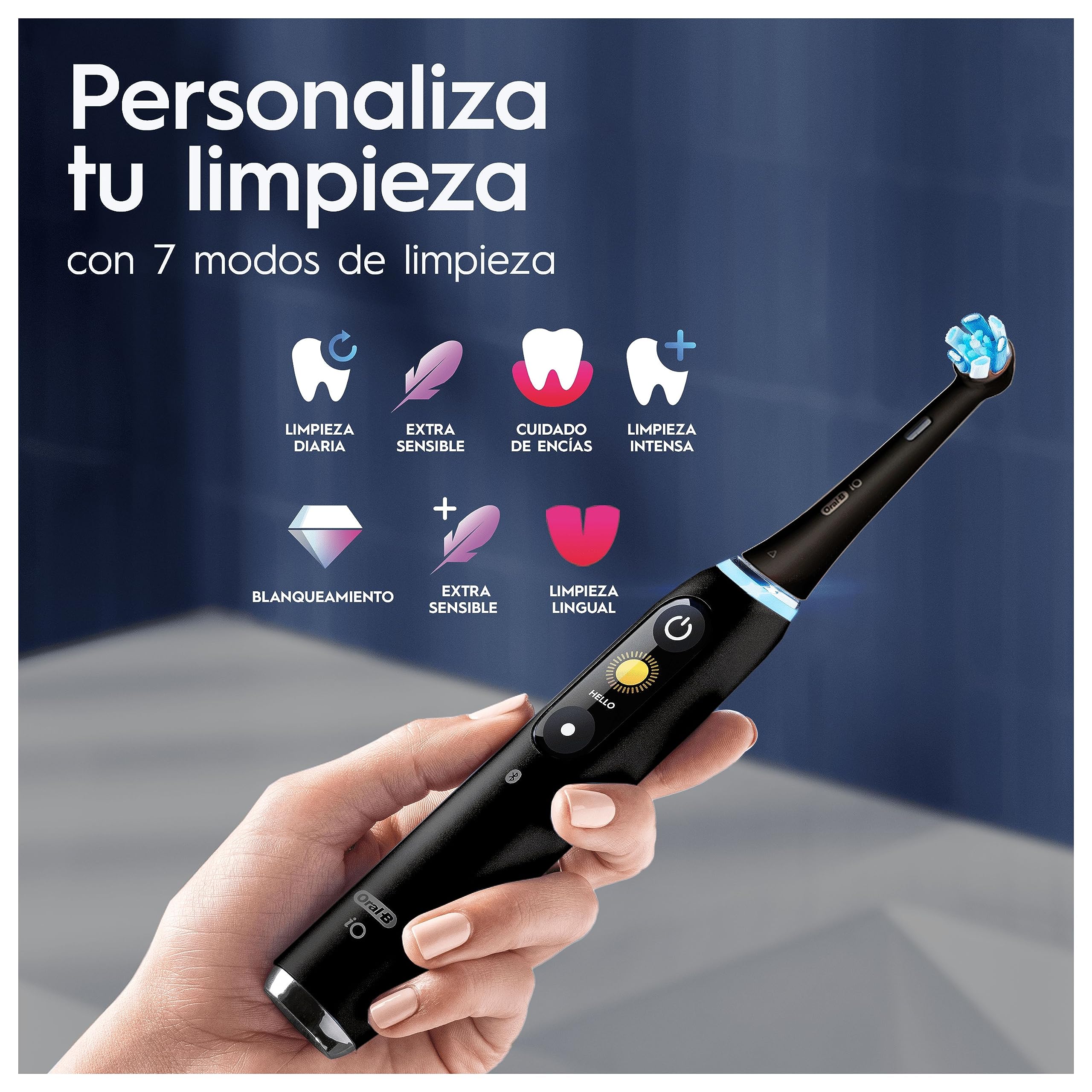Oral-B iO 9 Cepillos de Dientes Eléctricos, 4 Cabezales, Negro y Rosa, Pack de 2-1 Estuche Cargador de Viaje, 7 Modos de Cepillado con Blanqueamiento Dental, Sensor de Presión, Carga Rápida