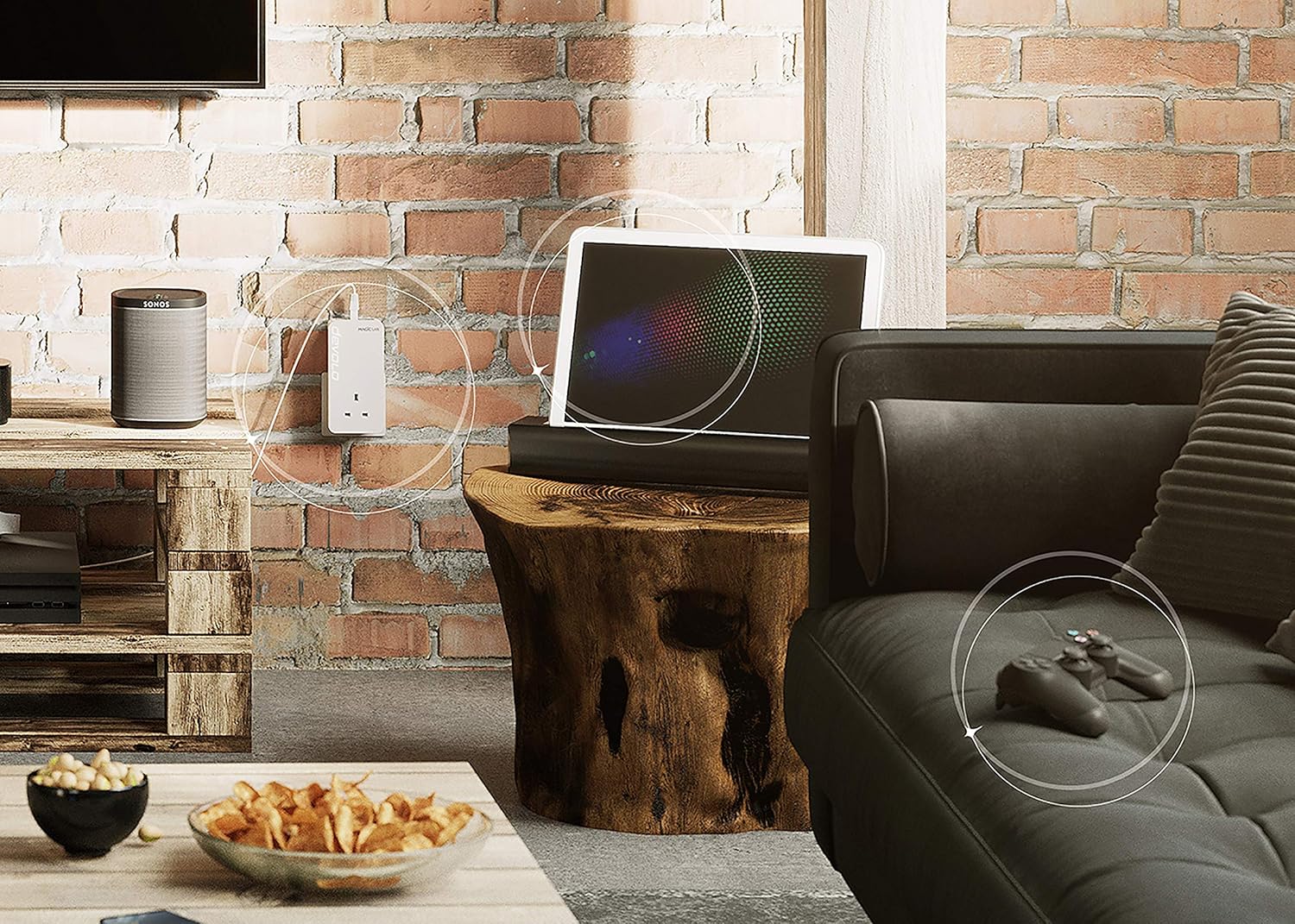 Diagram illustrating a home network setup using devolo Magic LAN adapters