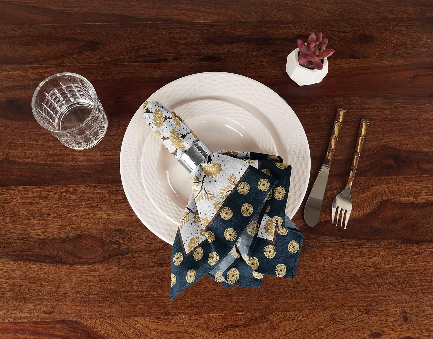 Luxury Collection Dinner Table Linen Decor Cotton Napkin Printed Fabric Reusable Napkins Set of 12, 20 X 20 - Asian Block