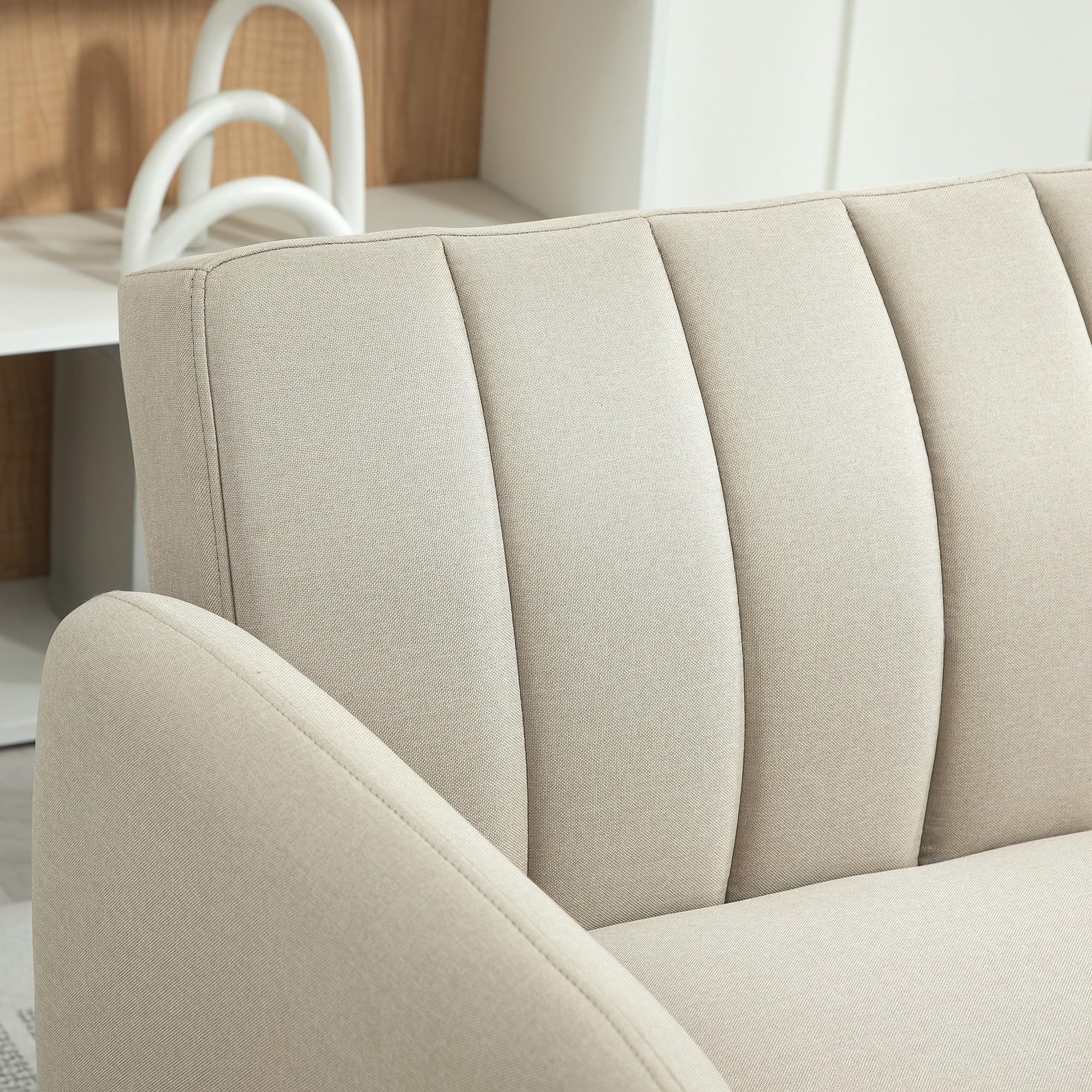 HOMCOM Canapé Convertible 2 Places Design scandinave Dossier inclinable 3 Positions Pieds Bois Tissu Aspect Lin Beige