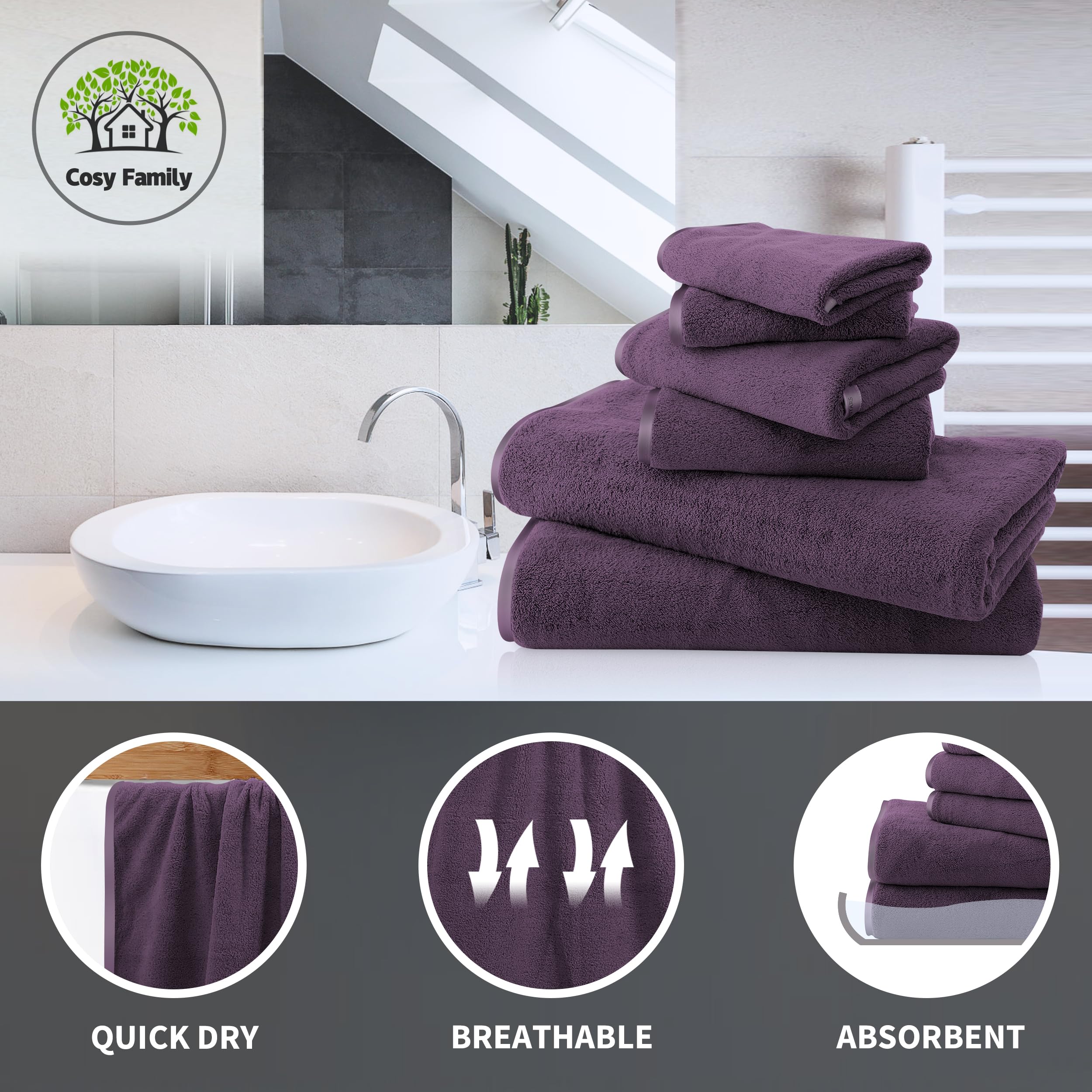 Cosy Family 4-Pack Microfiber Bath Towels – Ultra Soft, Quick Drying, 27x54 Inches, Lightweight