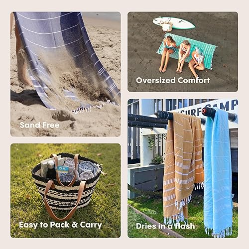 Miniatura 4 de WETCAT Toalla de playa original turca (39 x 71)  Peshtemal prelavado, 100% algodón, muy absorbente, de secado rápido y ultra suave, seguro de