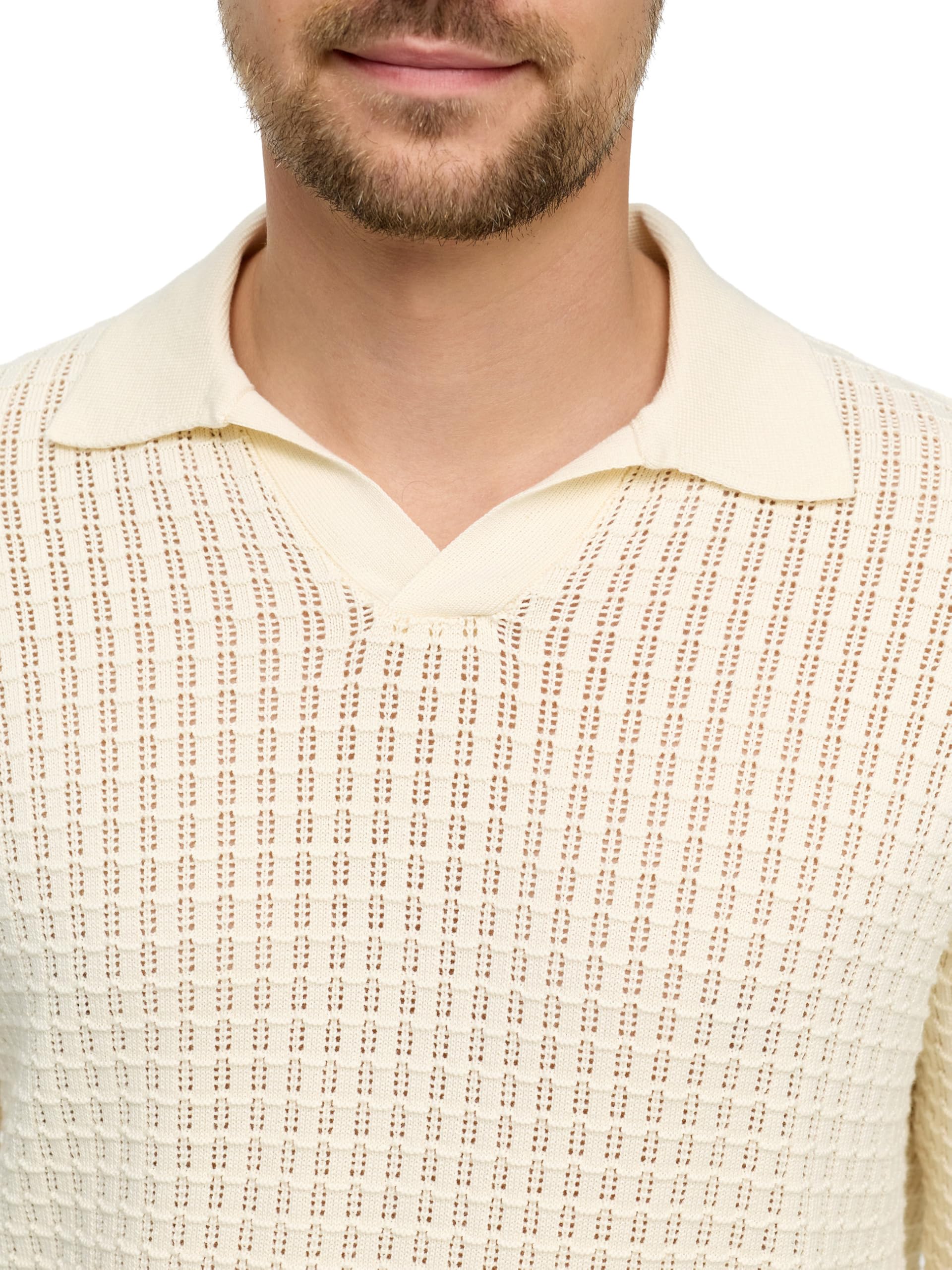 JEFF JFLane Polo Jersey de punto para hombre con cuello de polo de 100% algodón | Jersey de punto fino para hombres