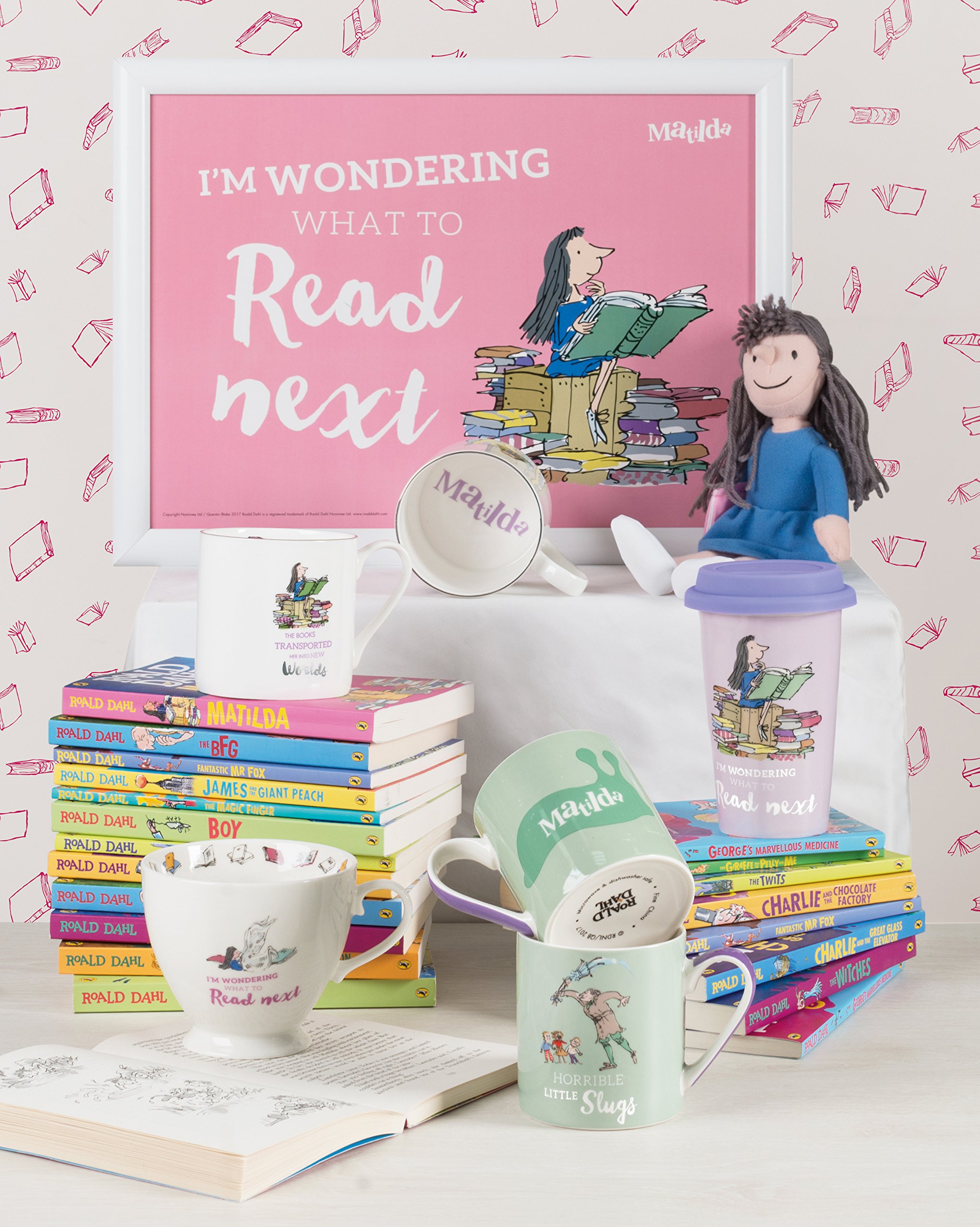 Roald Dahl MATILDA Stacking Fine China Mugs with Metal Display