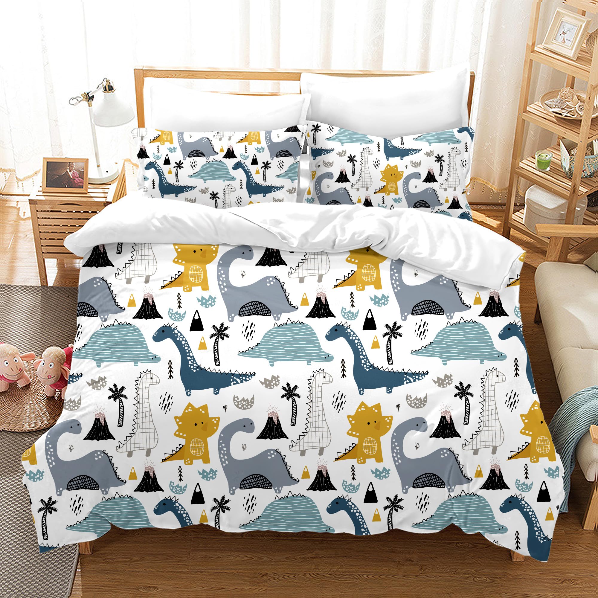 Biancheria da letto per bambini con dinosauro, 135 x 200 cm, copripiumino con motivo a dinosauro, per ragazzi e ragazzi, con federa (A-2, 135 x 200 cm)