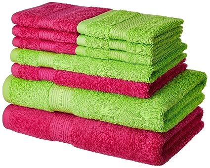Amazon Brand - Solimo Cotton Towel 500 GSM (Set of 10, Spring Green and Paradise Pink)