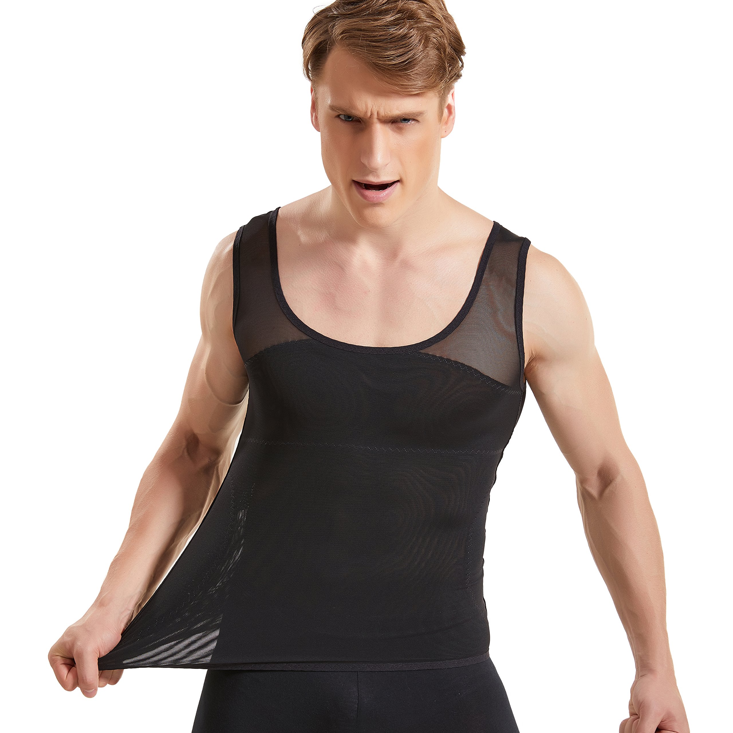 HANERDUN Débardeur Gainant pour Hommes Chemise Minceure de Compression sans Manches Masquer la Gynécomastie Moobs Rendre Le Ventre Plat