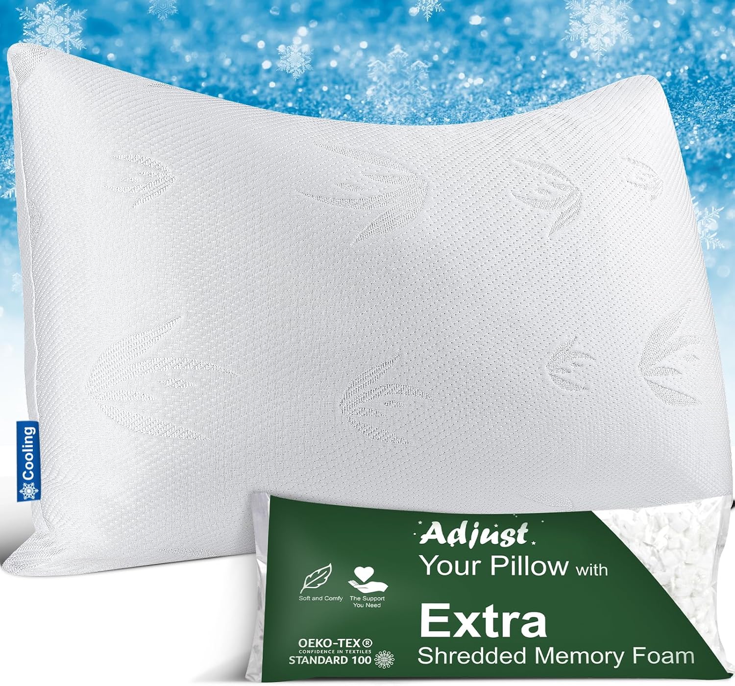 Shredded Memory Foam Pillows for Sleeping Queen Size Cooling Bed Pillows for Hot Sleepers Luxury Bamboo Pillow for Side Back Sleeper, Soft Yet Support Adjustable Bed Pillow with Extra Fill (1 Pack) Shredded Memory Foam Pillows for Sleeping Queen Size Cooling Bed Pillows for Hot Sleepers Luxury Bamboo Pillow for Side Back Sleeper, Soft Yet Support Adjustable Bed Pillow with Extra Fill (1 Pack)