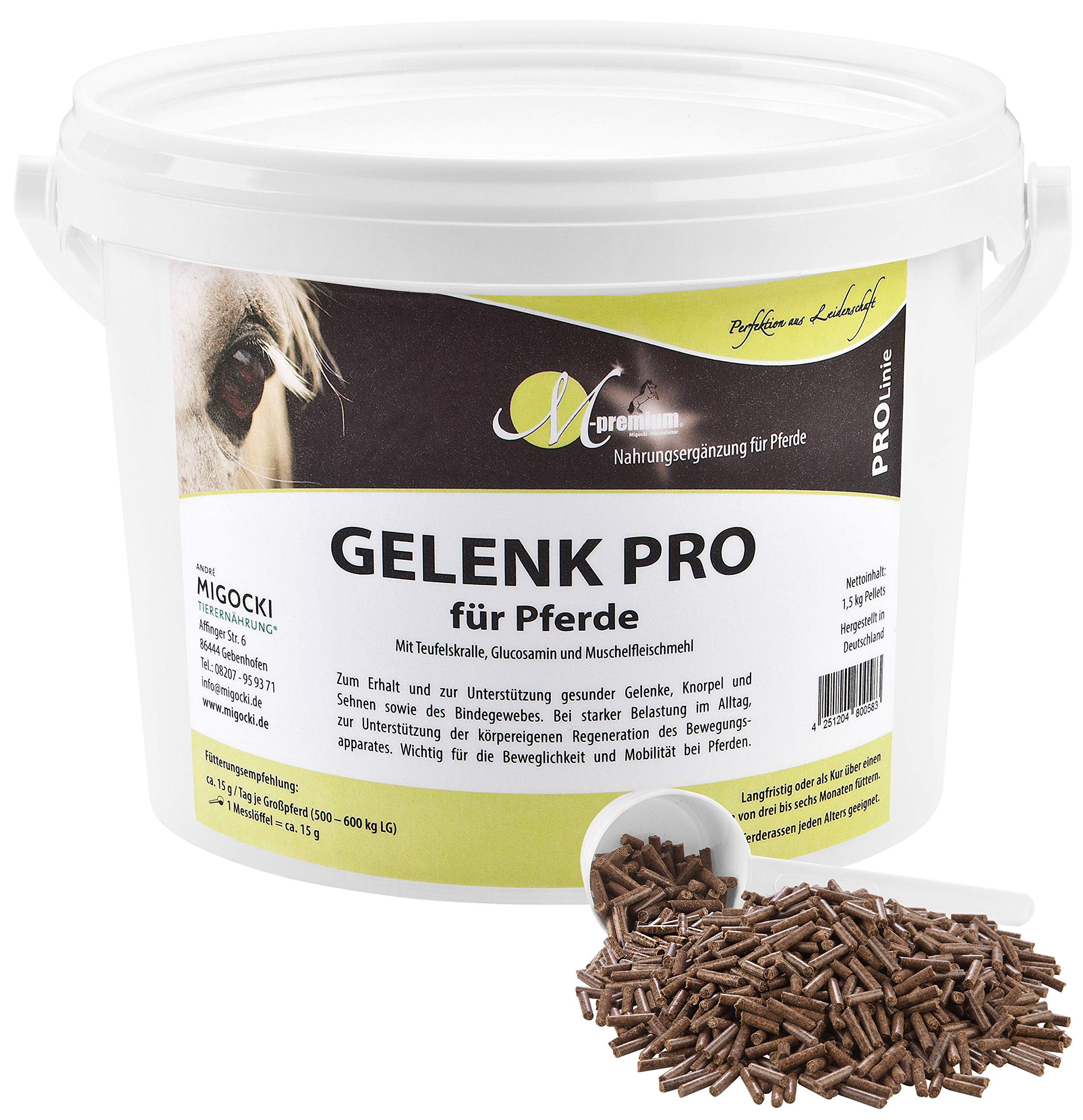 MIGOCKI GELENK PRO – 1,5 kg – mit Glucosamin, Teufelskralle und Muschelfleisch – Für gesunde Gelenke bei Pferden – Pellets getreidefrei 100-Tages-Kur
