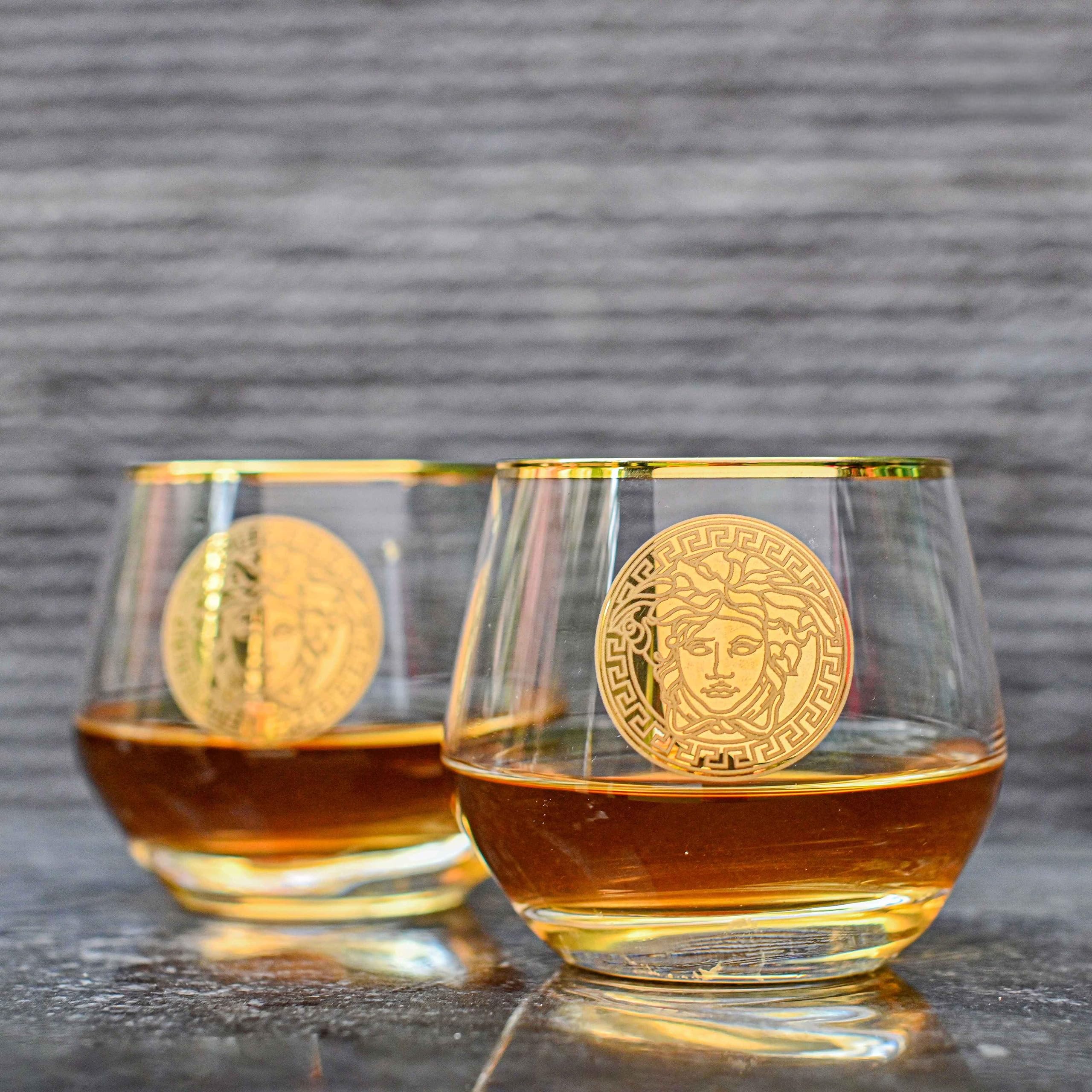 READYPEACE Gold Plated Pure Crystal Glasses for Whisky/Drinks, Multi-use (Set of 6, 300 ml) with Gift Box (King Style)