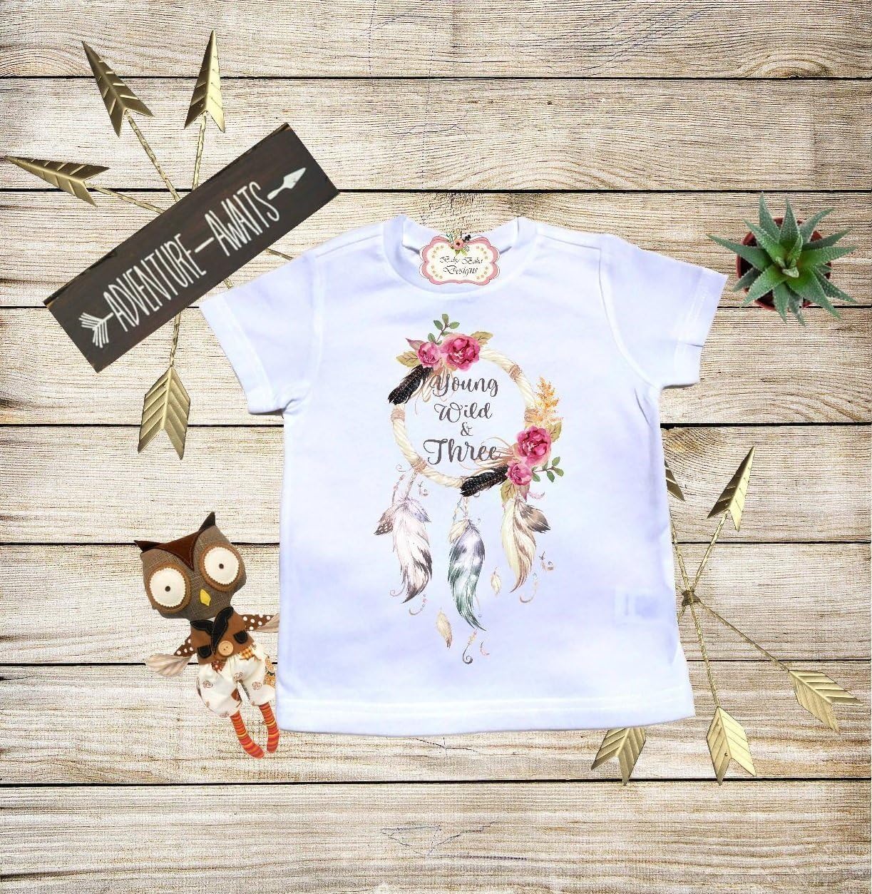 Boho Baby Clothes Young Wild and Three Third Birthday Shirt Personalized Baby Boho Bodysuit Toddler T-shirt Baby Shower Gift Custom Clothes Infant Bodysuit Baby Boho Clothes Baby Boho Designs
