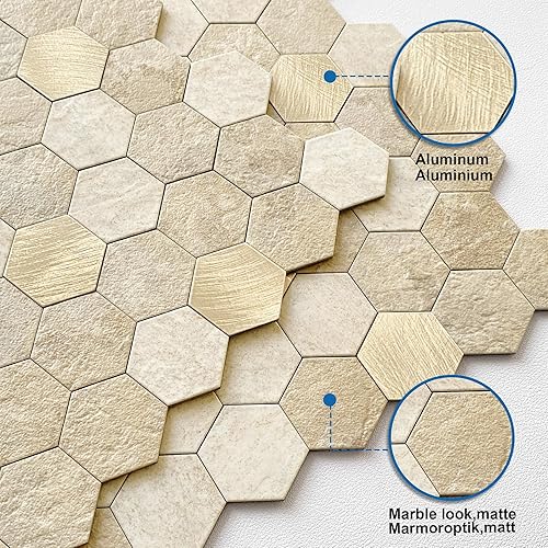 Miniatura 9 de MOFIT Hexagon Peel and Stick Backsplash Tiles Kitchen,Self-Adhesive Metal and Marble Honeycomb Peel and Stick Wall Tiles Sticker Mosaic Heat