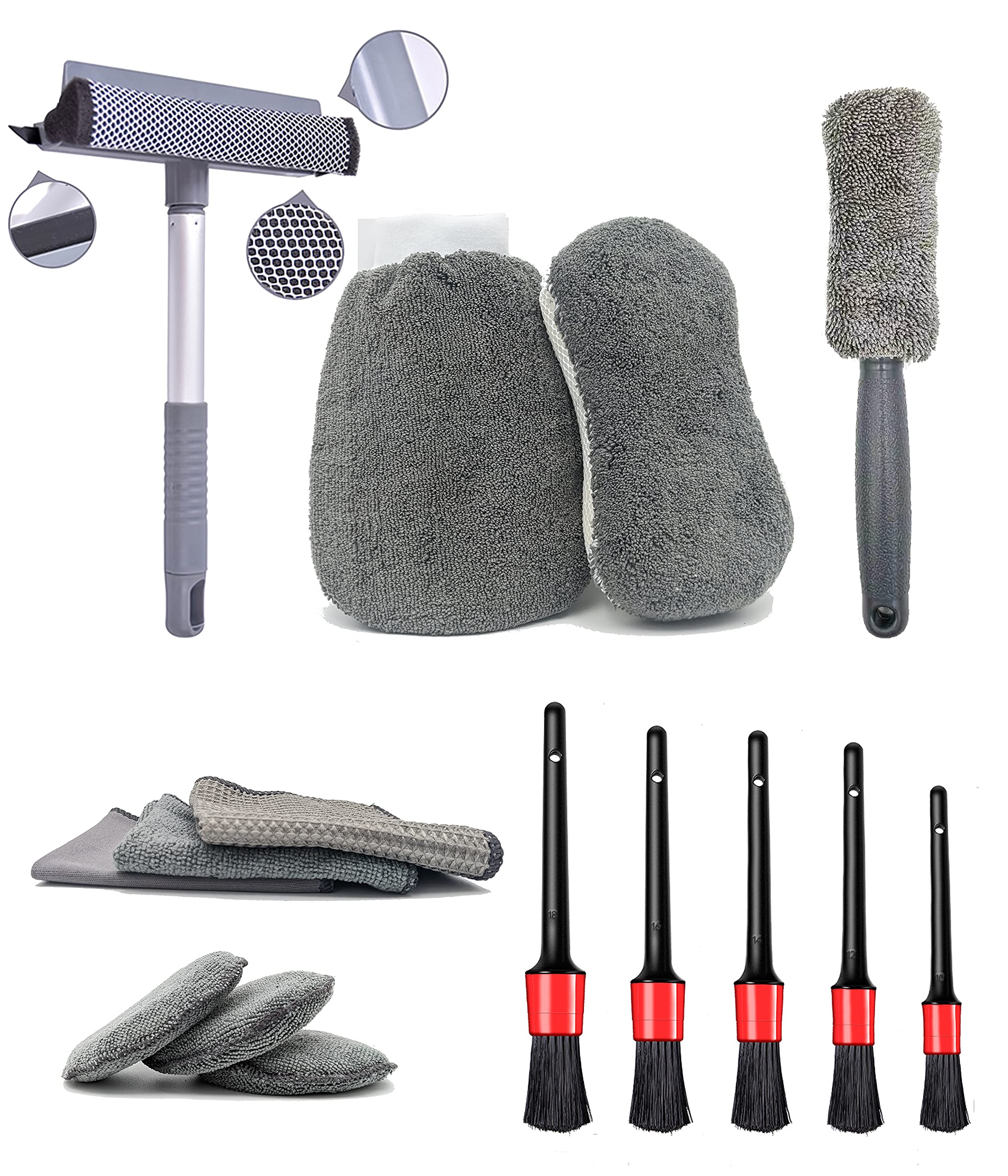 MelNard 15Pcs Car Cleaning Kit,Interior Deatiling Brush,Wheel Brush,Car scraper,Microfiber Cloth Towel,Wash Mitt,Applicator Pads,