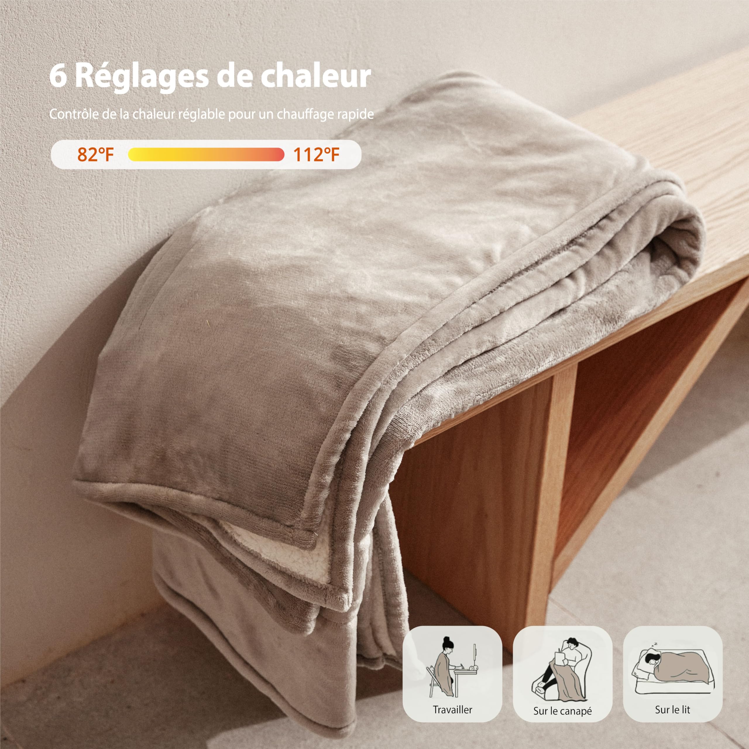 GOTCOZY Couverture Chauffante 130x180 cm - Couverture Électrique avec 10H Arrêt Automatique 9 Réglages de Température Protection Contre la Surchauffe Lavable en Machine(Gris)