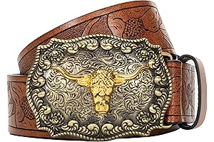 Men's Western Cowboy Longhorn Bull Pattern Buckle Belt