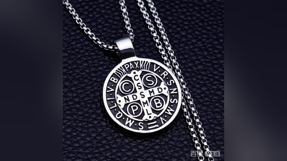 ENHONG Mens Stainless Steel St Benedict Medal Necklace,Silver