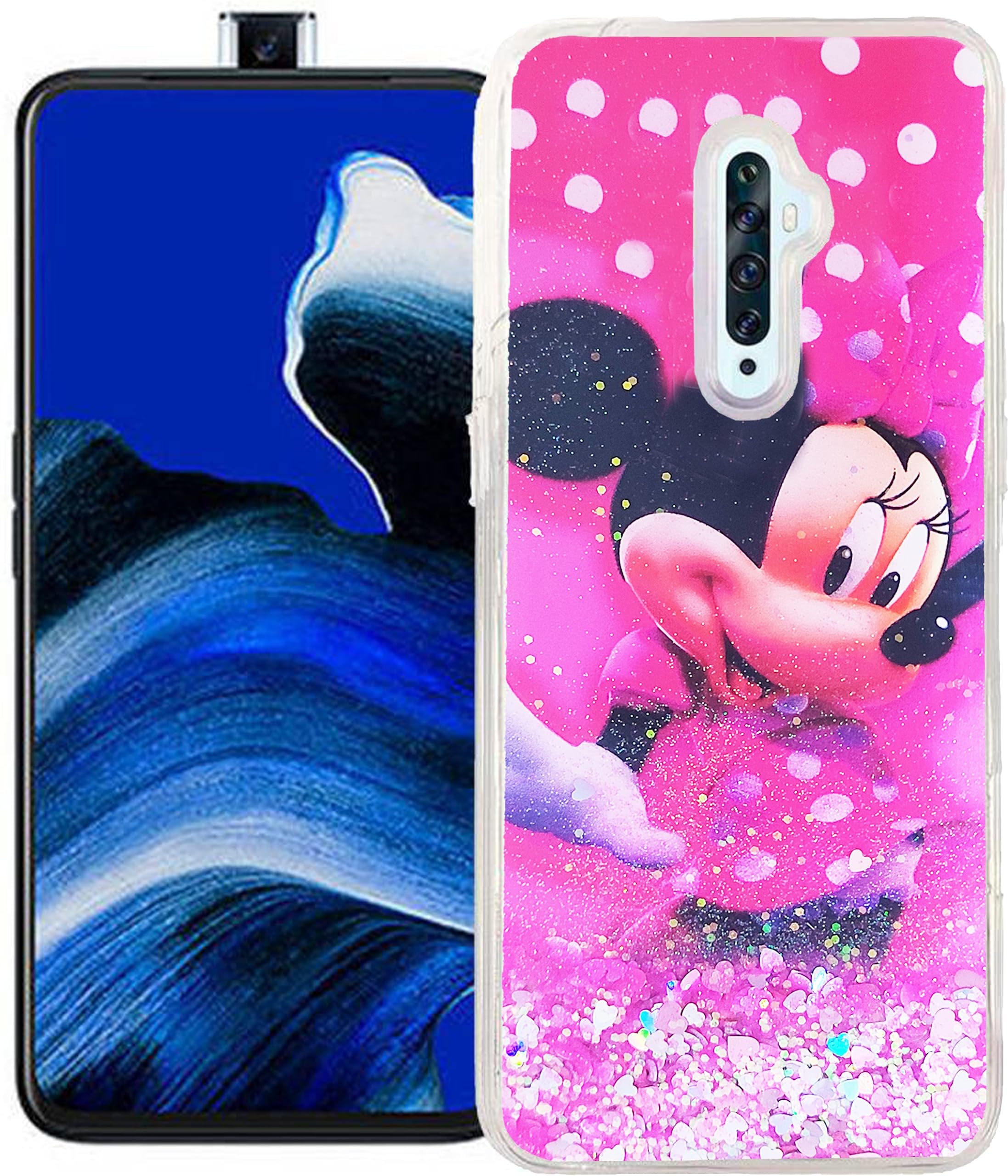 GBAKS Back Cover for Reno 2Z(Fully Glitter and Liquid with Printed Cartoon in The Middle)