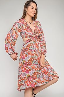 KE KANHA EXPORTS Dress for Woman|Boho Dresses for Women|Beach Wear|Border Print|Adjustable Tassel at Waist|Vacation Boho Casual|Multicolor|Easily fits S-M-L|Bust 32-38 in|Length 40 in