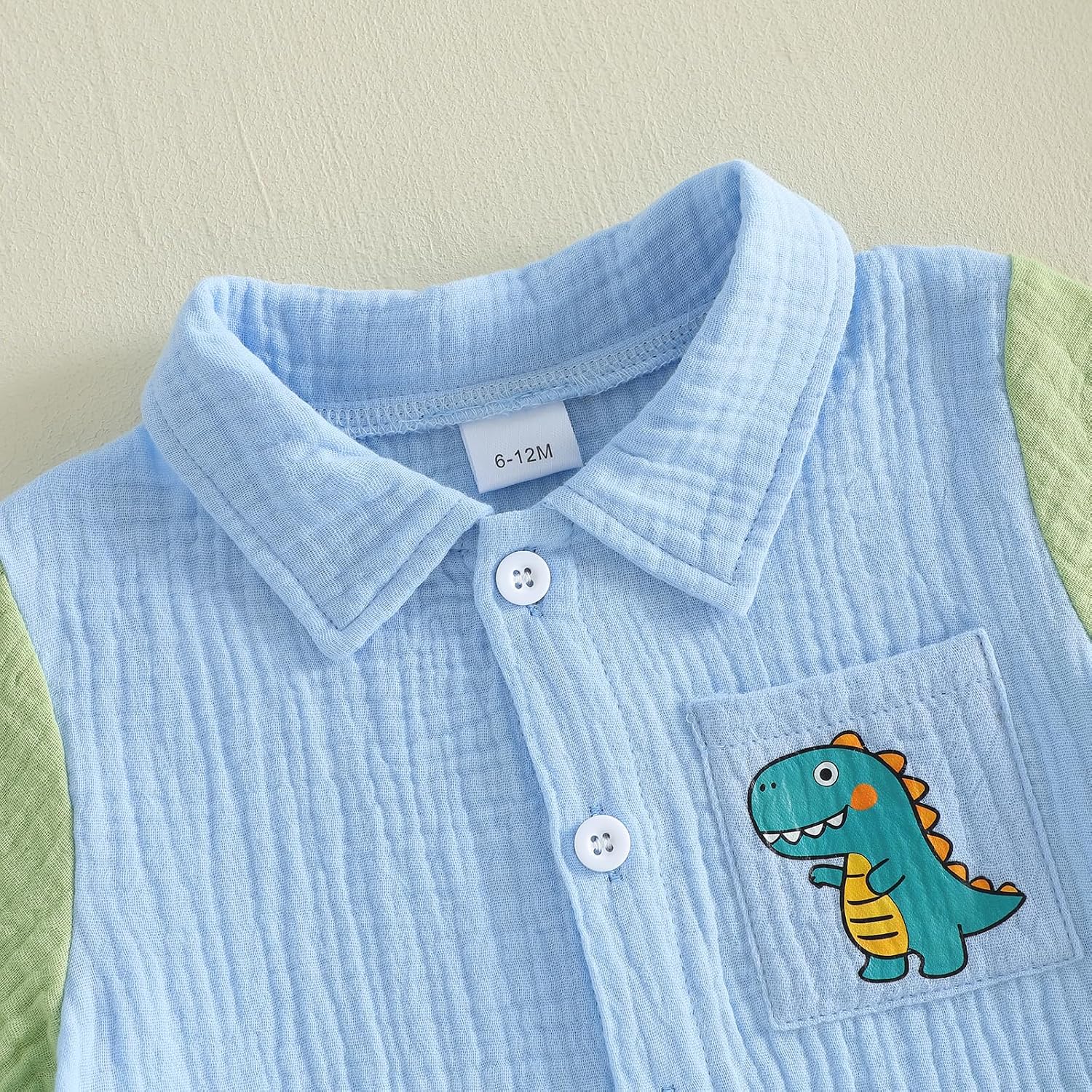 Baby Boy Summer Outfit Dinosaur Print Button Down Short Sleeve Linen T-Shirt and Shorts Toddler Dinosaur Clothes