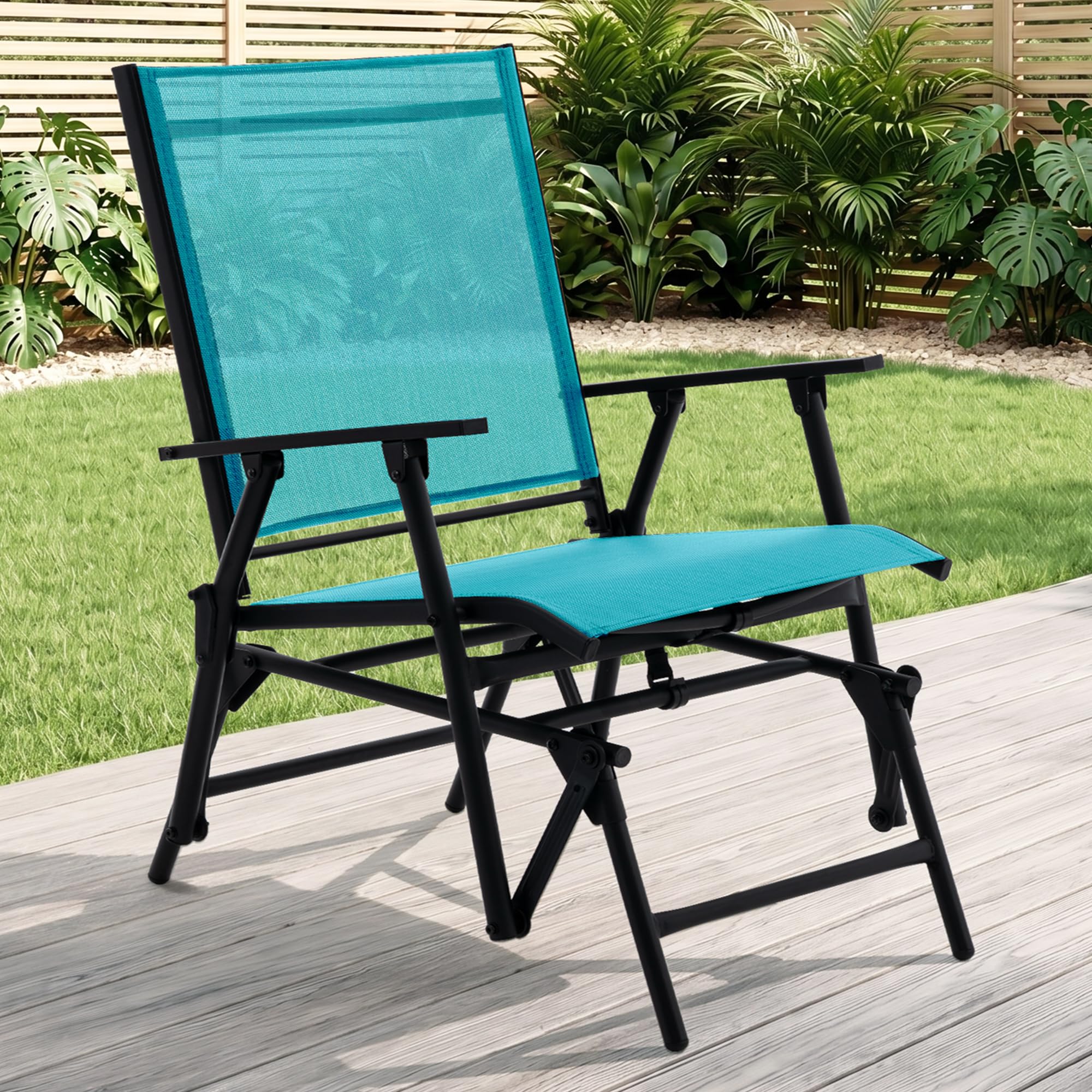 Zedachica Outdoor Glider Chair No Assembly Required, Patio Glider with Smooth Rocking, Steel Frame Outdoor Rocking Chair for Garden, Patio, Porch & Balcony(Set of 1, Blue)