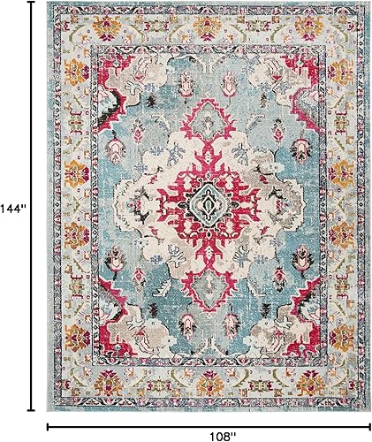 Miniatura 187 de Safavieh Tapete de área grande, colección Monaco, 11 pies x 15 pies, azul marino y celeste, diseño desgastado de medallón, no desprende pelusa