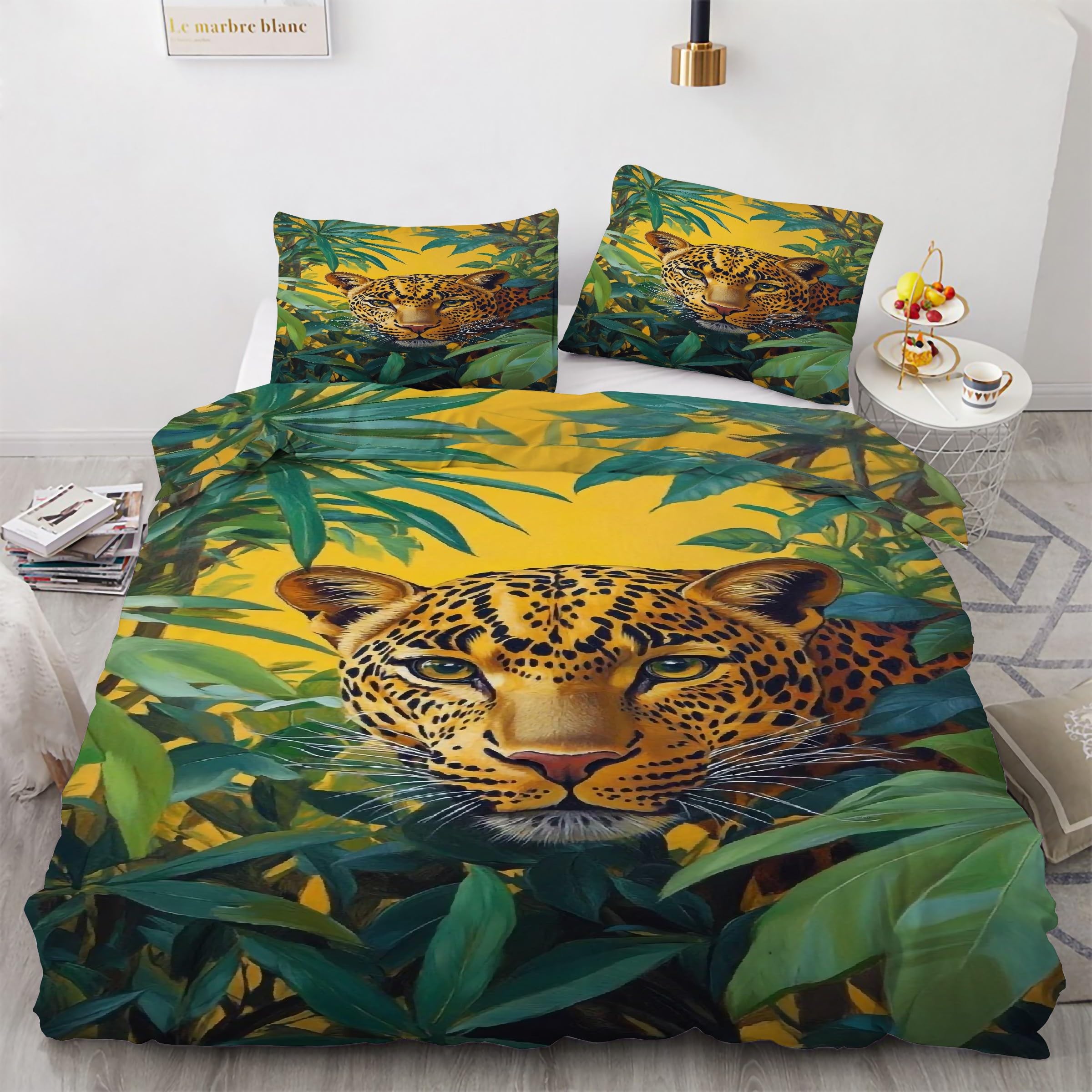 Parure de lit 90x190 léopard avec housse de couette jungle en microfibre douce