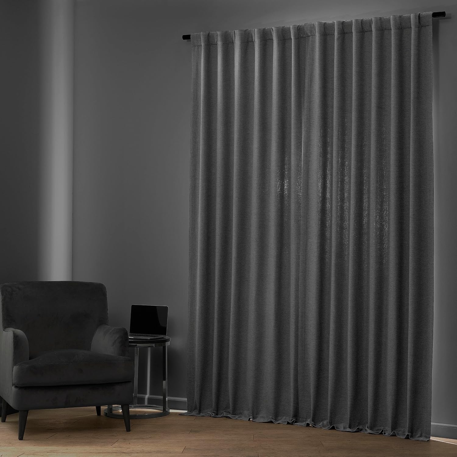 HPD Half Price Drapes Bellino Textured Faux Linen Room Darkening Curtains 96 Inches Long (1 Panel), Curtains for Bedroom & Living Room, 50W x 96L, Vista Grey