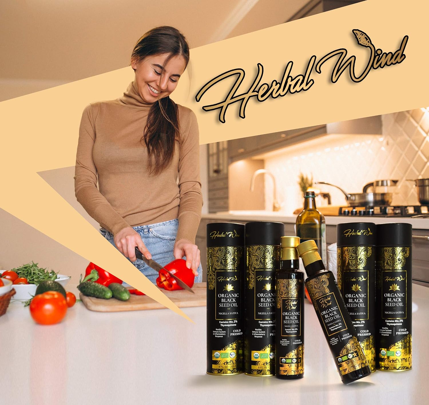 Herbal Wind Black Seed Oil: Cold Pressed USDA Organic Black Seed Oil Liquid - Turkish Nigella Sativa Black Cumin Seed Oil with Min. 2% Thymoquinone for Immune Support, Joint Health and More - 8 Fl Oz