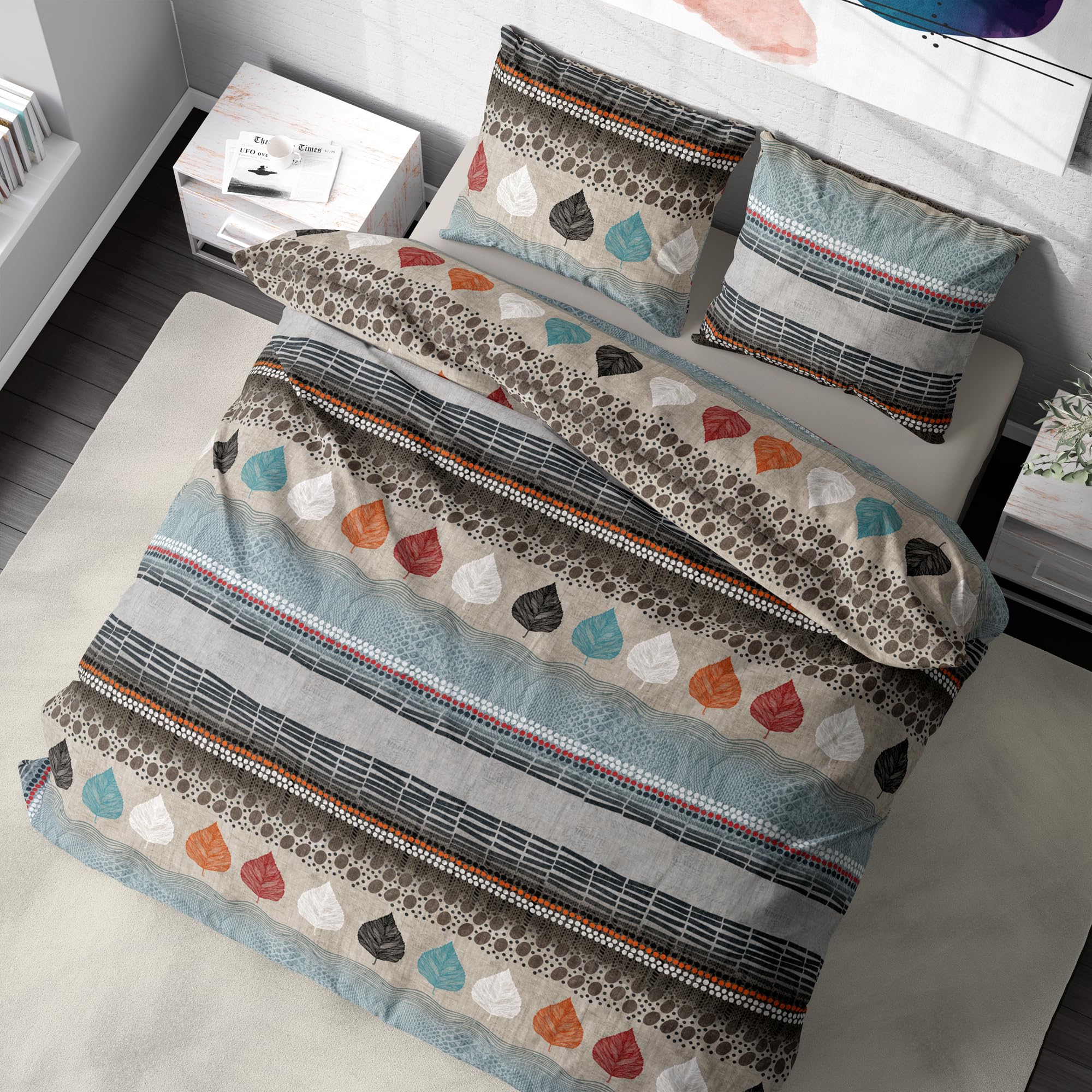 Biancheria da letto di alta qualità, 200 x 200 cm, 100% cotone traspirante con chiusura lampo, renforcé, marrone, blu, beige, 3 pezzi, copripiumino 200 x 200 cm + 2 federe 80 x 80 cm