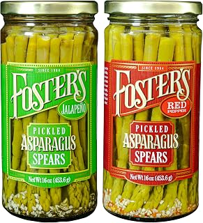 Foster's Hot Pickled Asparagus Spears Spicy Variety Pack - Jalapeño & Red Pepper, 16oz 2-Pack, Gluten-Free Fat-Free Snack, 40+ Year Recipe
