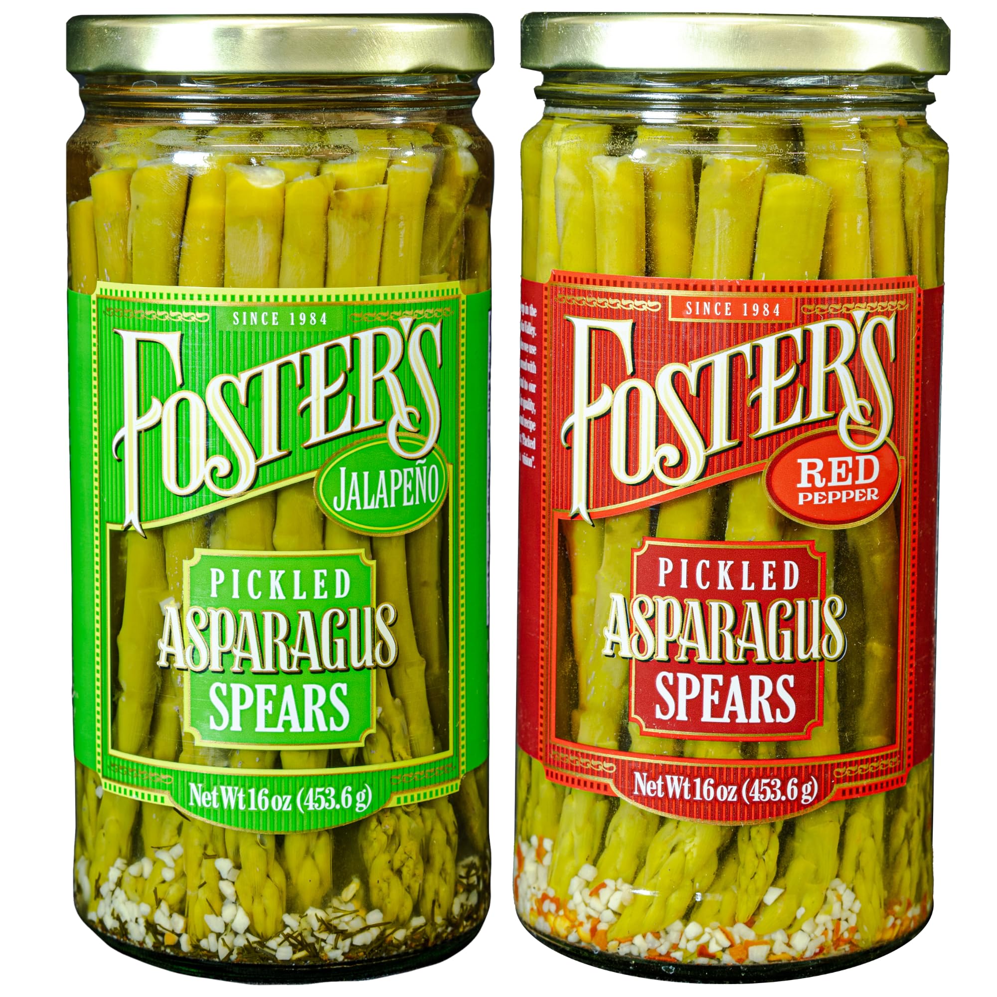 Foster's Pickled Asparagus Spears in a Jar, Variety Pack, 16oz, 2 Pack, Traditional Pickled Vegetables Recipe over 40 years, Gluten Free, Fat Free, Preservative Free Low Calorie Snack Farm Pickles