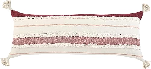 Trade AM Ox Bay - Funda de almohada de algodón orgánico con rayas blancas y rojas cosidas a mano, 14 x 36 pulgadas