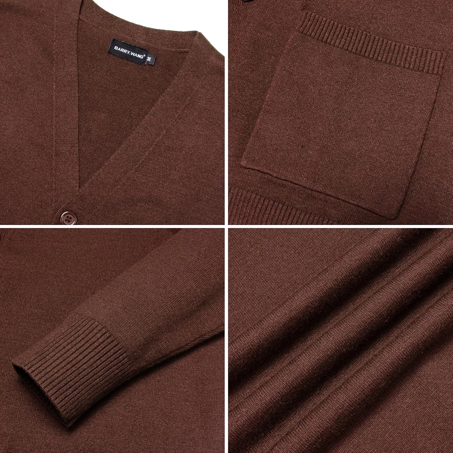 Barry.Wang Mens Cardigan Sweater Long Sleeve Casual V Neck Solid Knitwear Cardigans with Pockets Business Weekend - Image 5