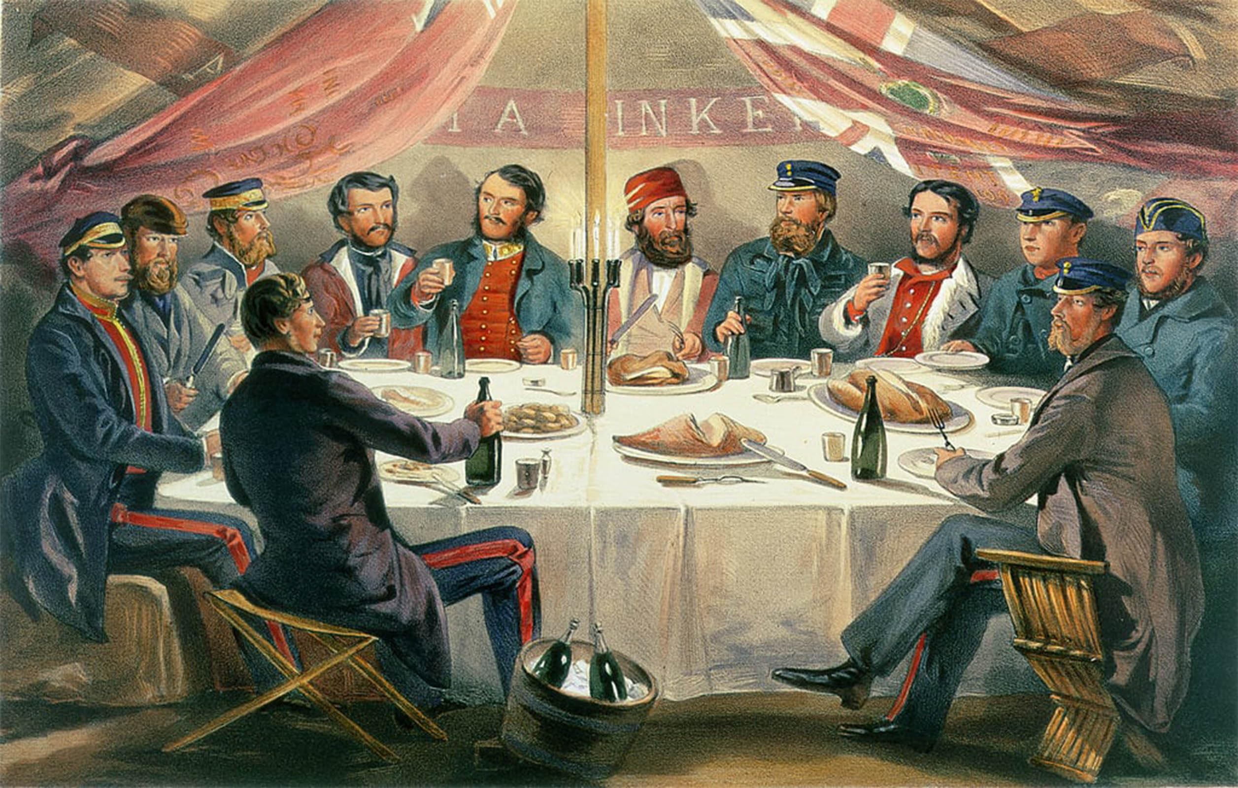SERENDIPITP Abstract Painting Mural Print Picture Wall Decor Painting a Christmas Dinner on the Heights Before Sebastopol Engraved by William Crimea Simpson Vintage Wall Artwork for Home Decor 60x90cm