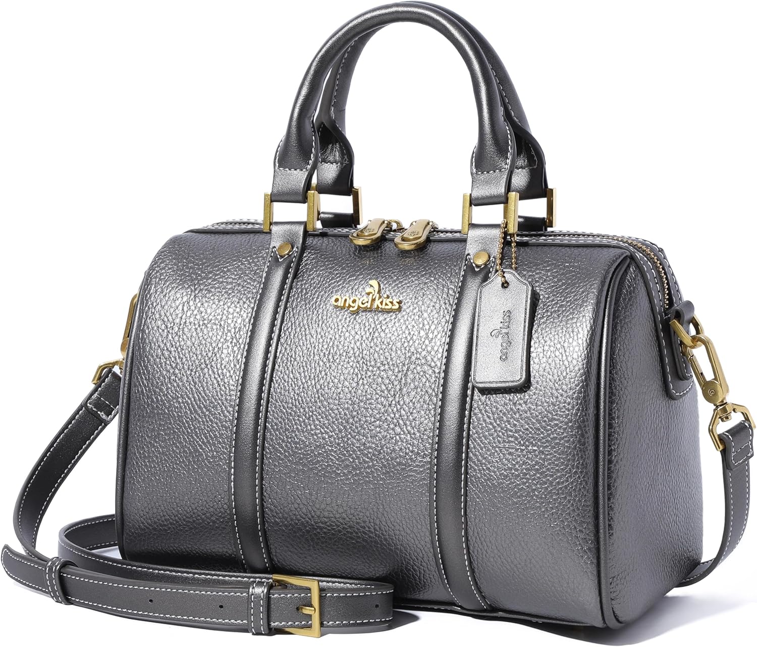 Angel Kiss Women Satchel Purses and Handbags Vegan Leather Boston Barrel Bag Top Handle Shoulder Purse with Crossbody Strap | Vegan Leather, Top Handle, Crossbody Strap